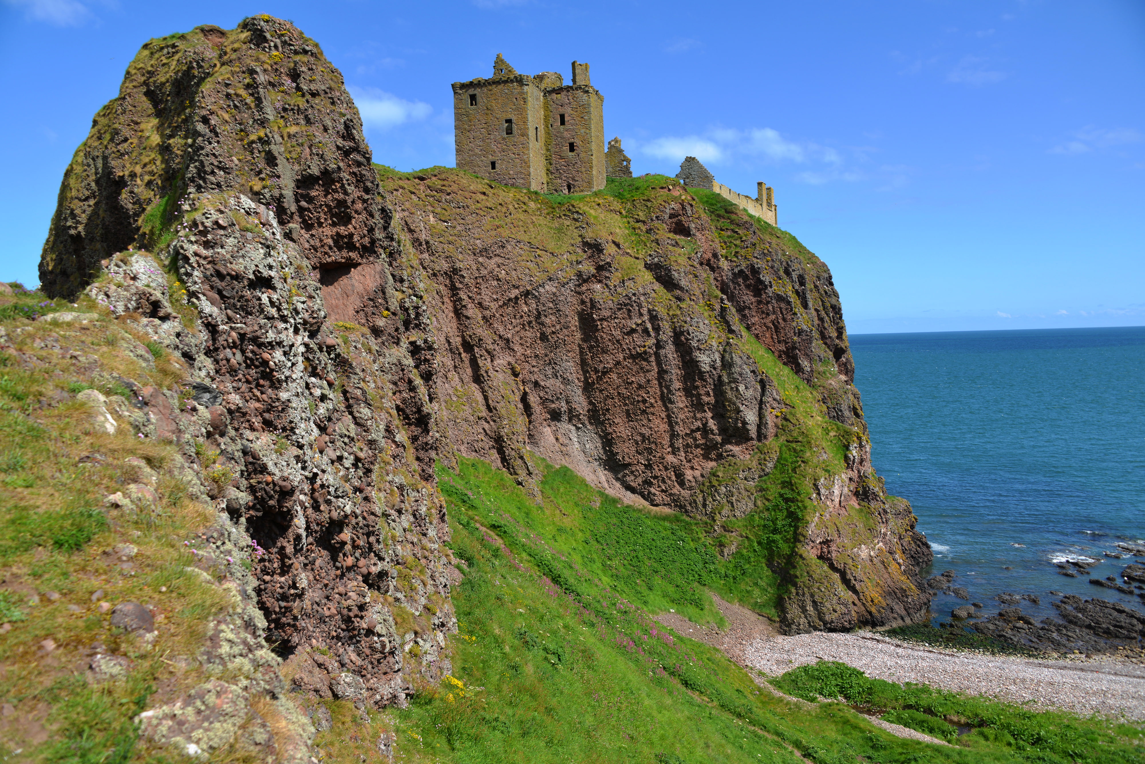 sea, rock, castle, Dunnottar Castle, 4K, coast, England, HD Wallpaper