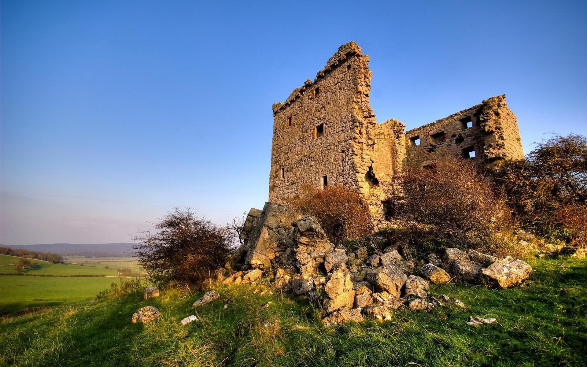 travel, the Past, cultures, scenics, hill, stone Material, clear sky, mountains, old Ruin, ancient, construction, building, building Exterior, surrounding Wall, HD Wallpaper