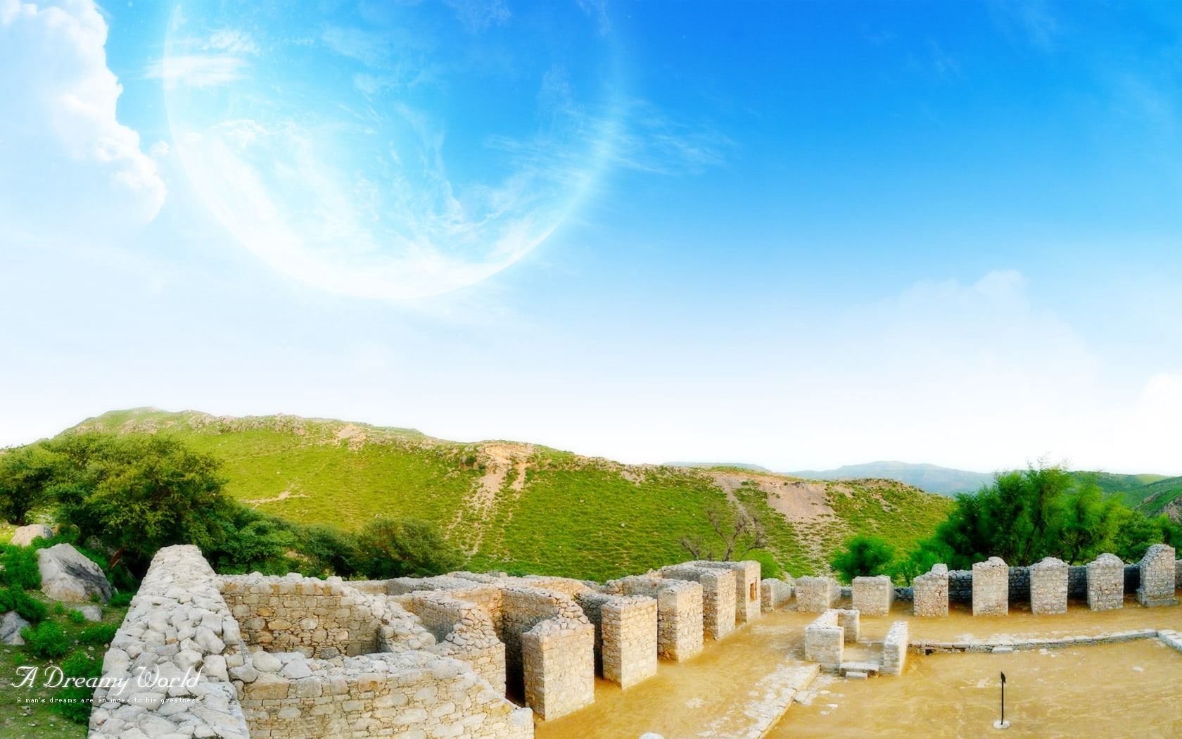 ancient history, tranquil scene, surrounding Wall, hill, archaeology, sunlight, old Ruin, asia, tree, travel Destinations, stones, fort, built Structure, HD Wallpaper