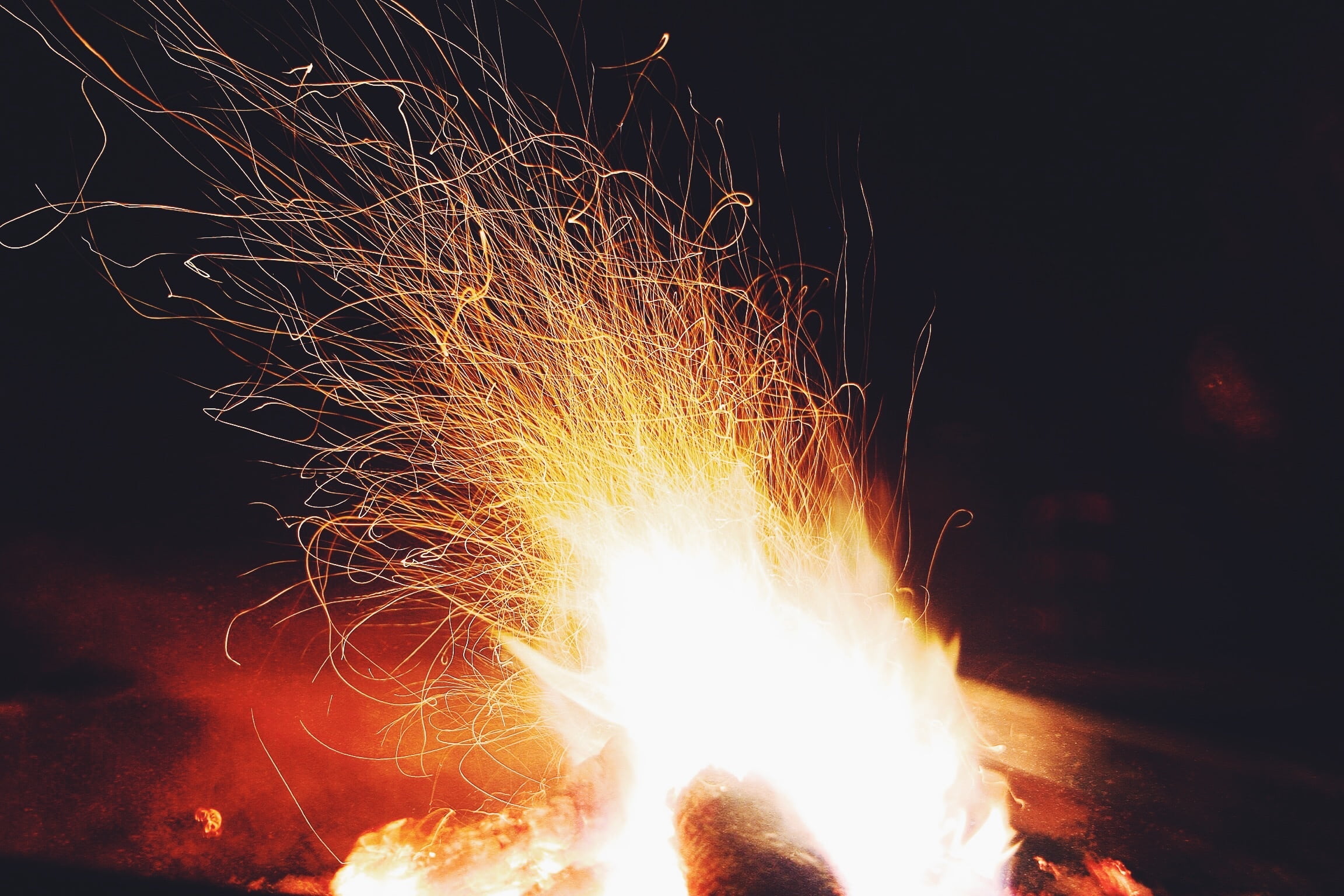 motion, blurred motion, heat - temperature, photo, bonfire, 1080P, night, orange color, burned, nighttime, firework display, burning, sparks, photography, HD Wallpaper