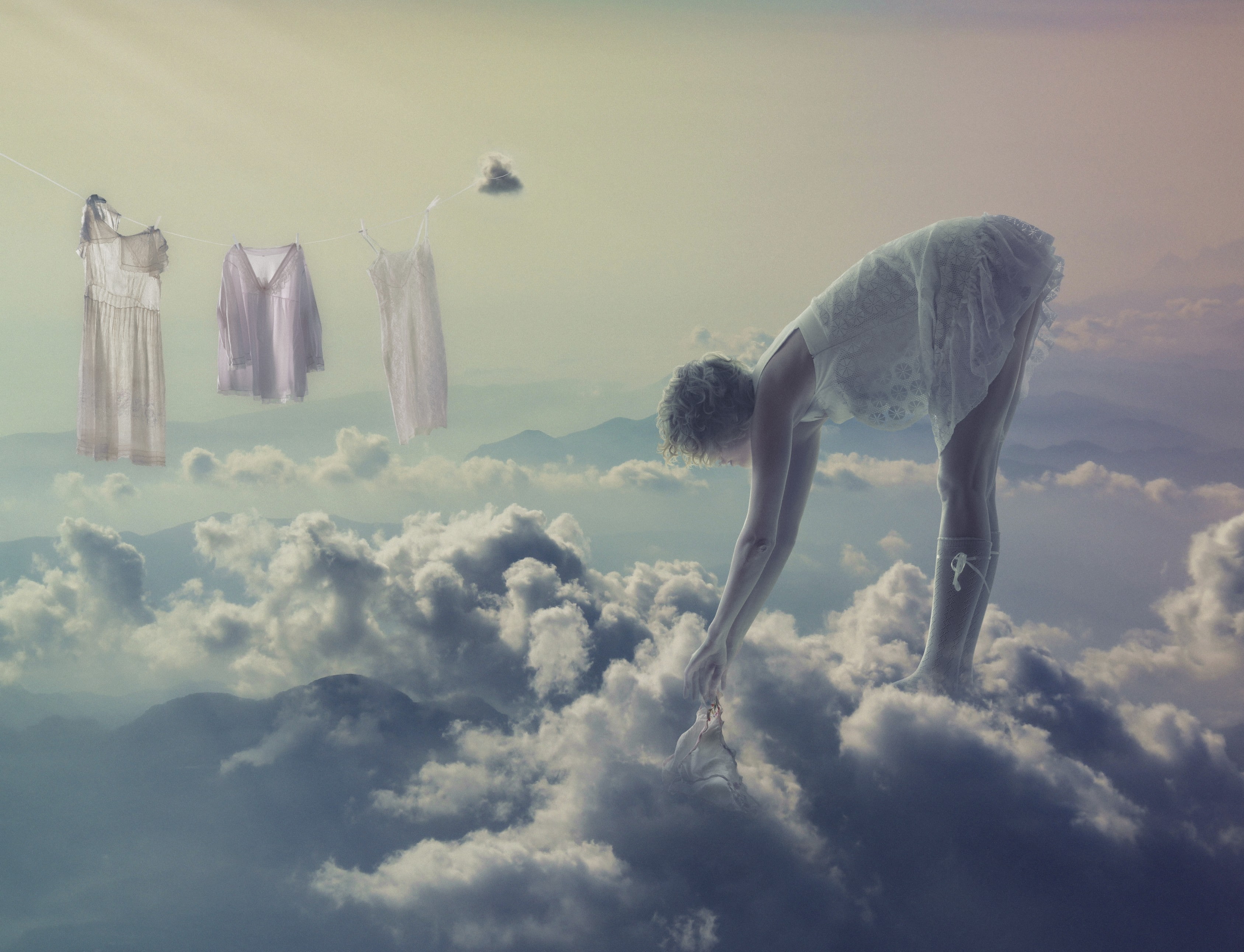 model, 2K, fantasy girl, clouds, bent over, sky, women, HD Wallpaper