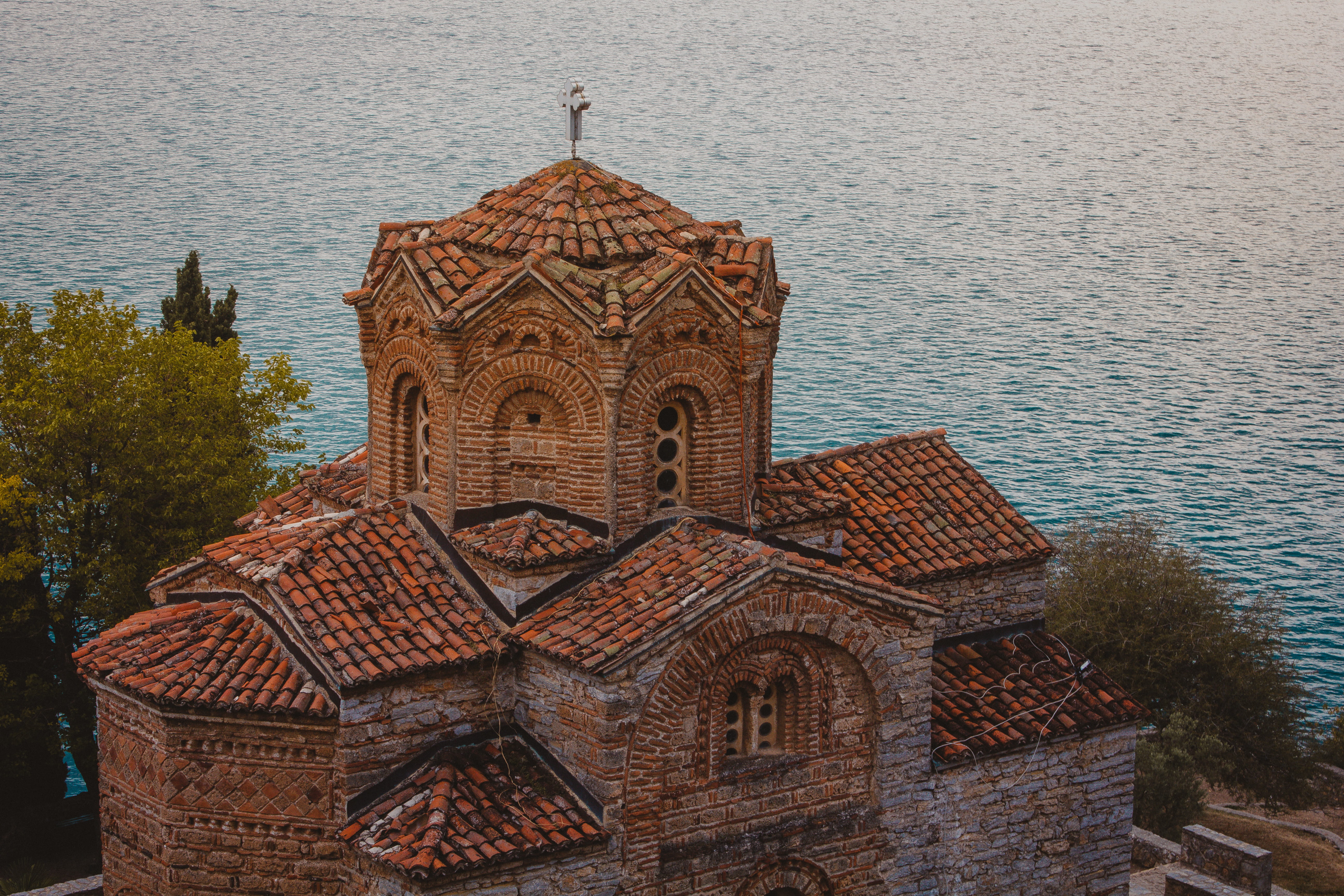 church, macedonia, religion, water, belief, architecture, texture, spirituality, day, lake, no people, the past, ohrid, tree, outdoors, built structure, HD Wallpaper