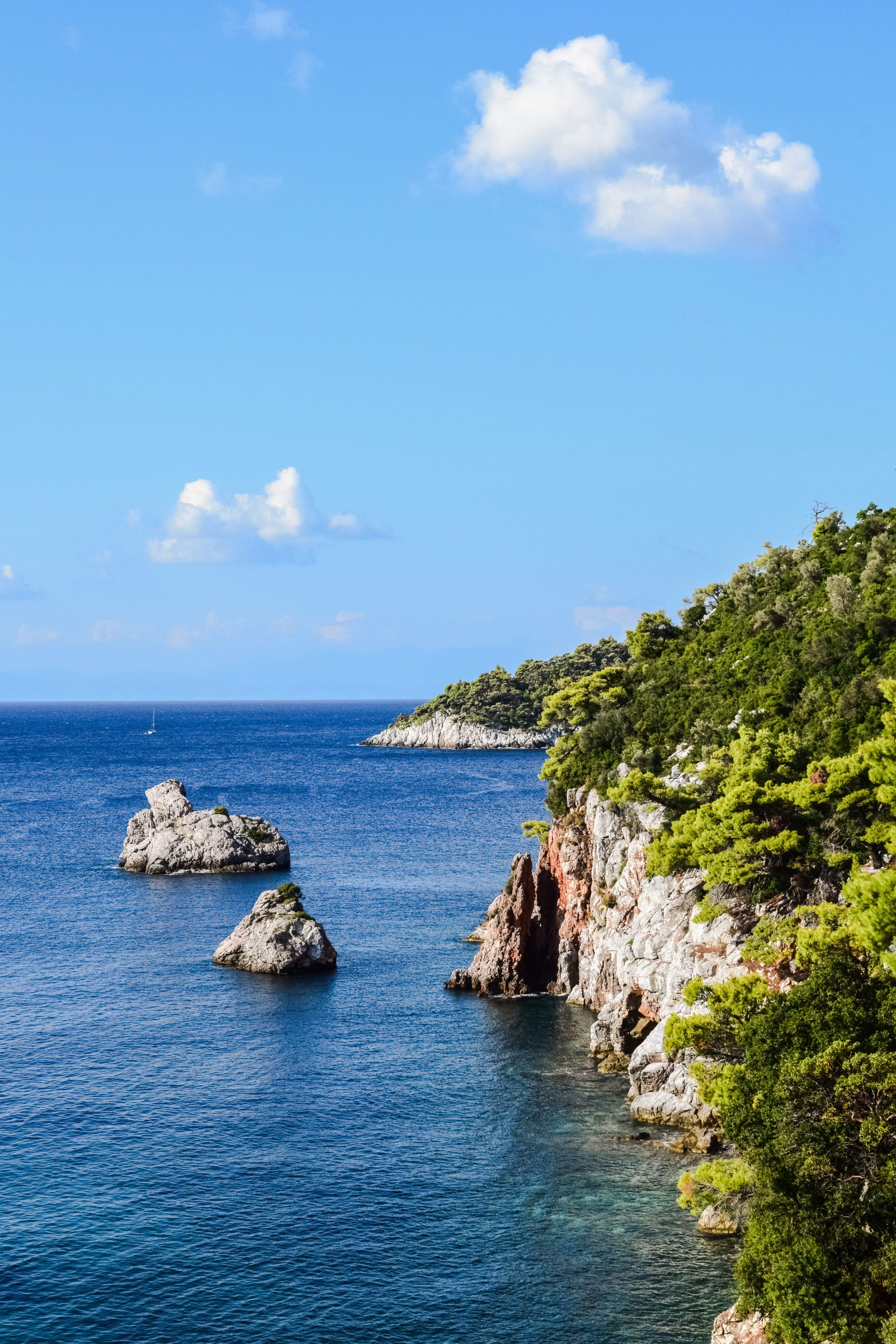 stafylos, coast, greek, horizon over water, mediterranean, 5K, rocky coastline, landscape, no people, greece, solid, sky, tranquility, scenics - nature, Phone HD Wallpaper