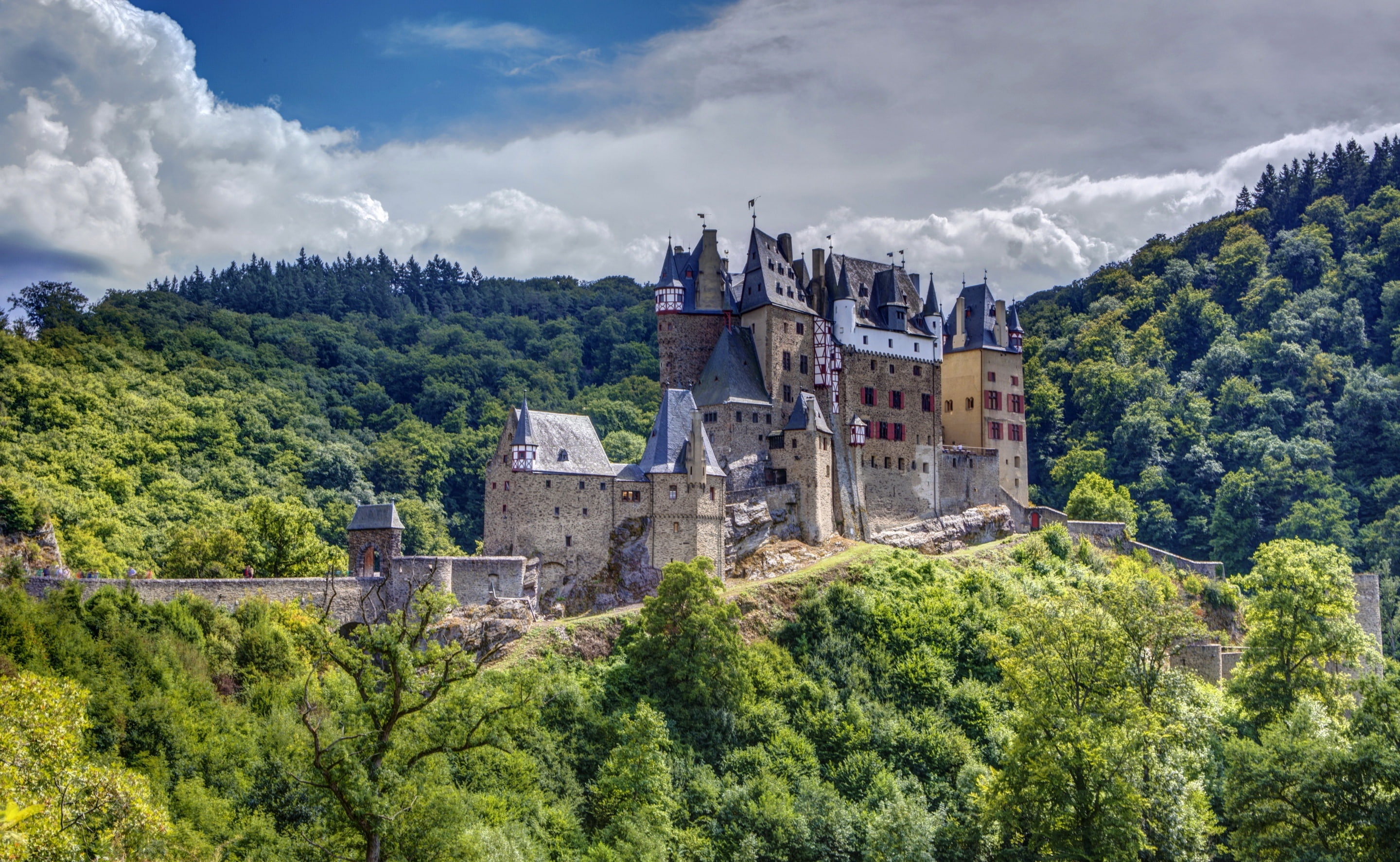 mountain, gray, plant, cloud - sky, concrete, no people, built structure, nature, beauty in nature, castle, Europe, green color, lush foliage, travel destinations, HD Wallpaper