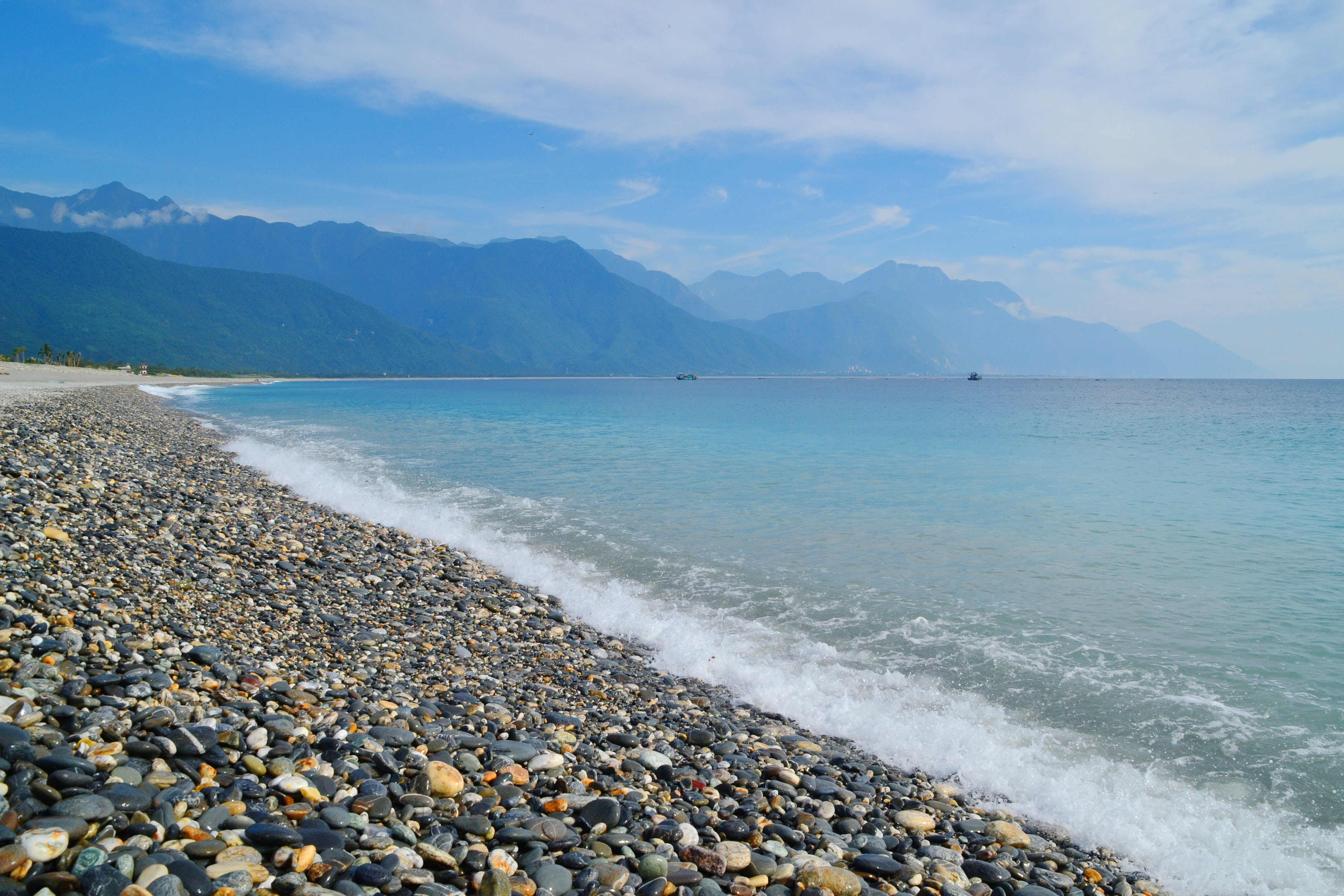mountain range, the sea, solid, 4K, cloud - sky, mountain, sky, qixing lake, land, tranquility, idyllic, stone, nature, tranquil scene, day, beach, hualien, HD Wallpaper