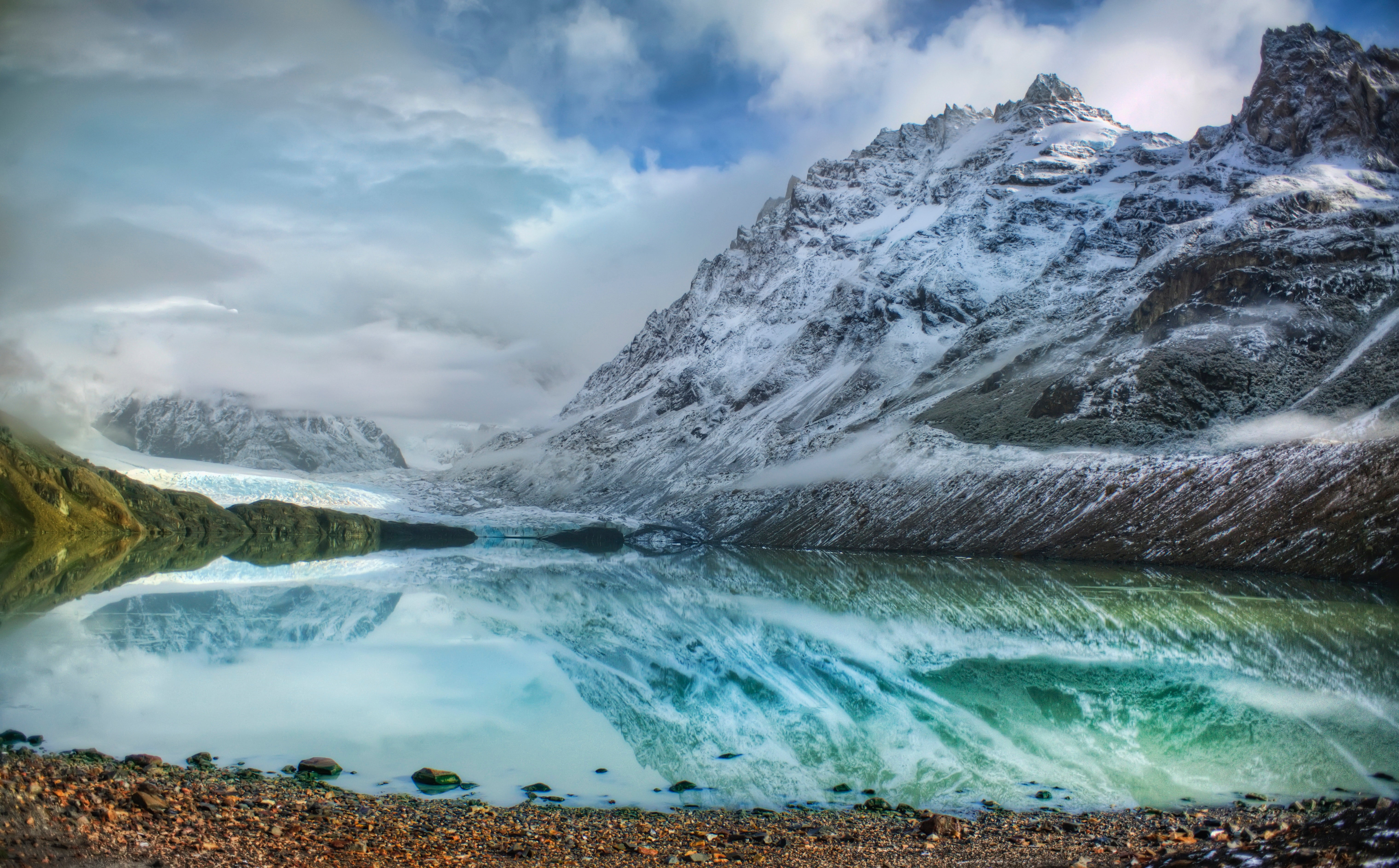 5K, nature, outdoors, rock - Object, reflection, scenics, river, water, Instagram, Photo, snowy, mountain Peak, photography, landscape, mountain, snowy, HD Wallpaper