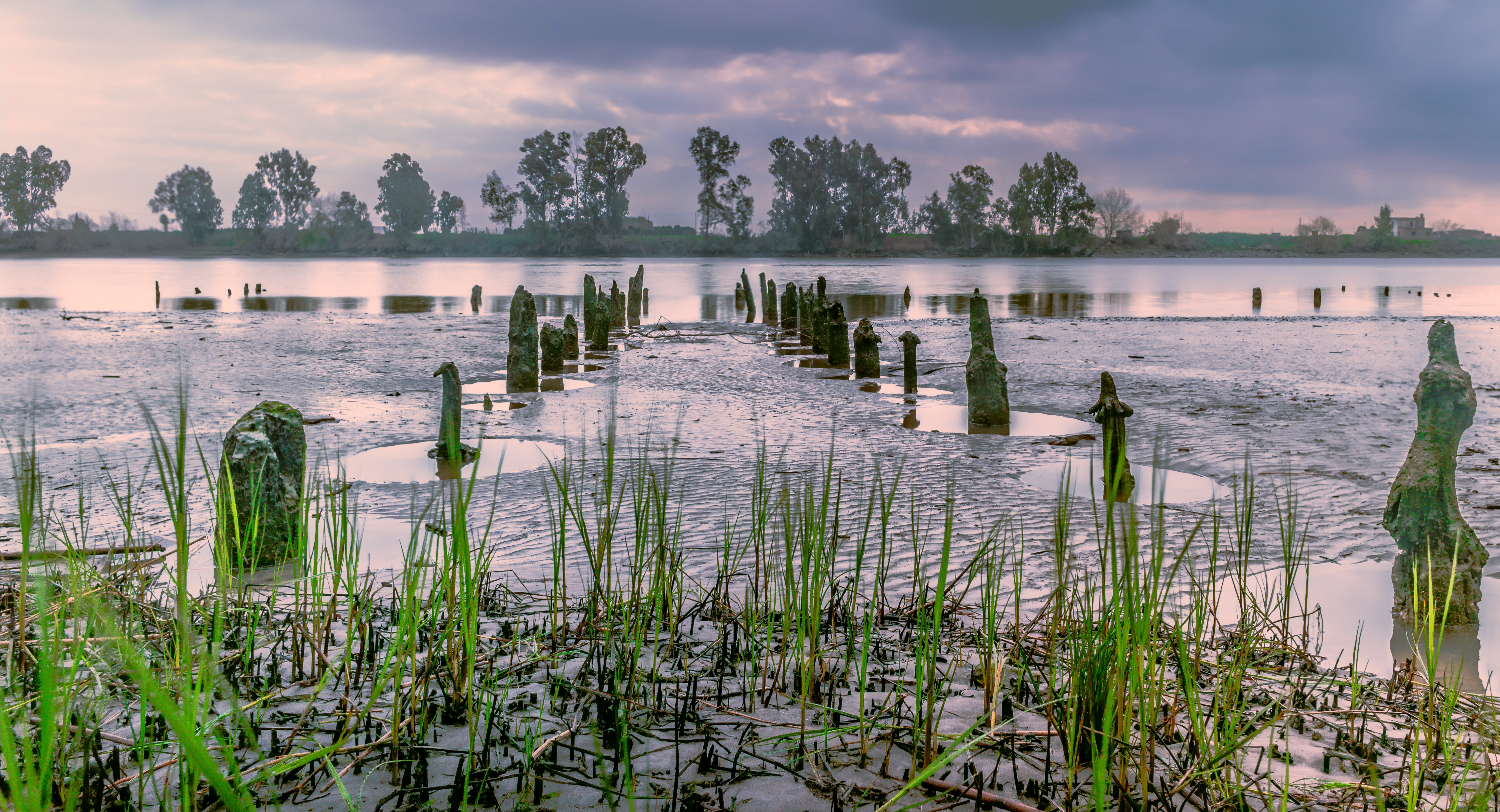 near, Coria del Rio, lake, La puebla del Rio, panoramic photography, water, Sevilla, gray, clouds, nature, 5K, Guadalquivir, puerto, body of water, panoramic, HD Wallpaper
