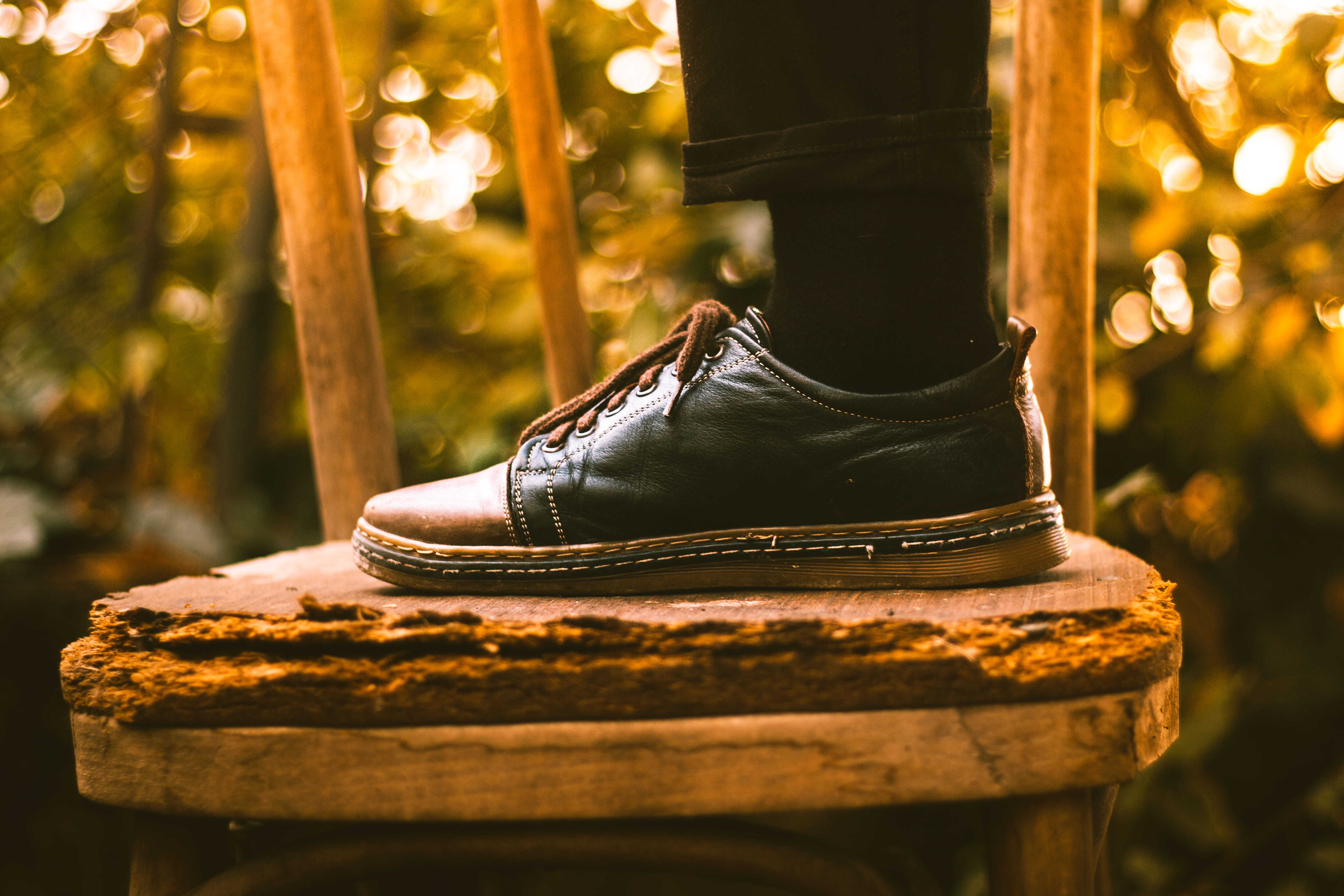 buddha, no people, loafer, selective focus, plant, shoe laces, dress, tennis shoe, outdoors, rotted, focus on foreground, 5K, art, pair, wood - material, HD Wallpaper