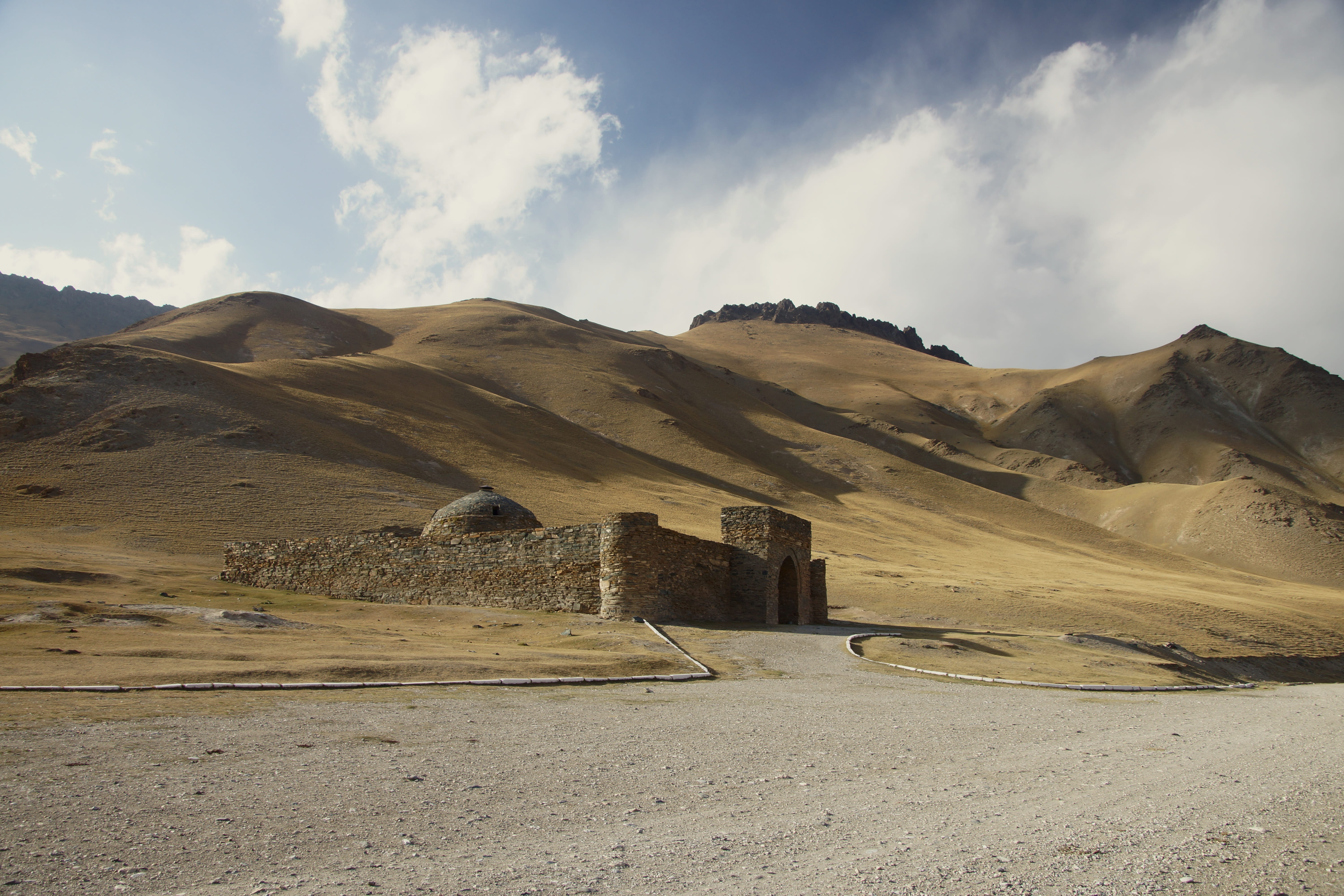 outdoors, mountain, tranquility, kyrgyzstan, nature, formation, tranquil scene, sky, 5K, land, remote, scenics - nature, caravanserai, idyllic, tash rabat, HD Wallpaper