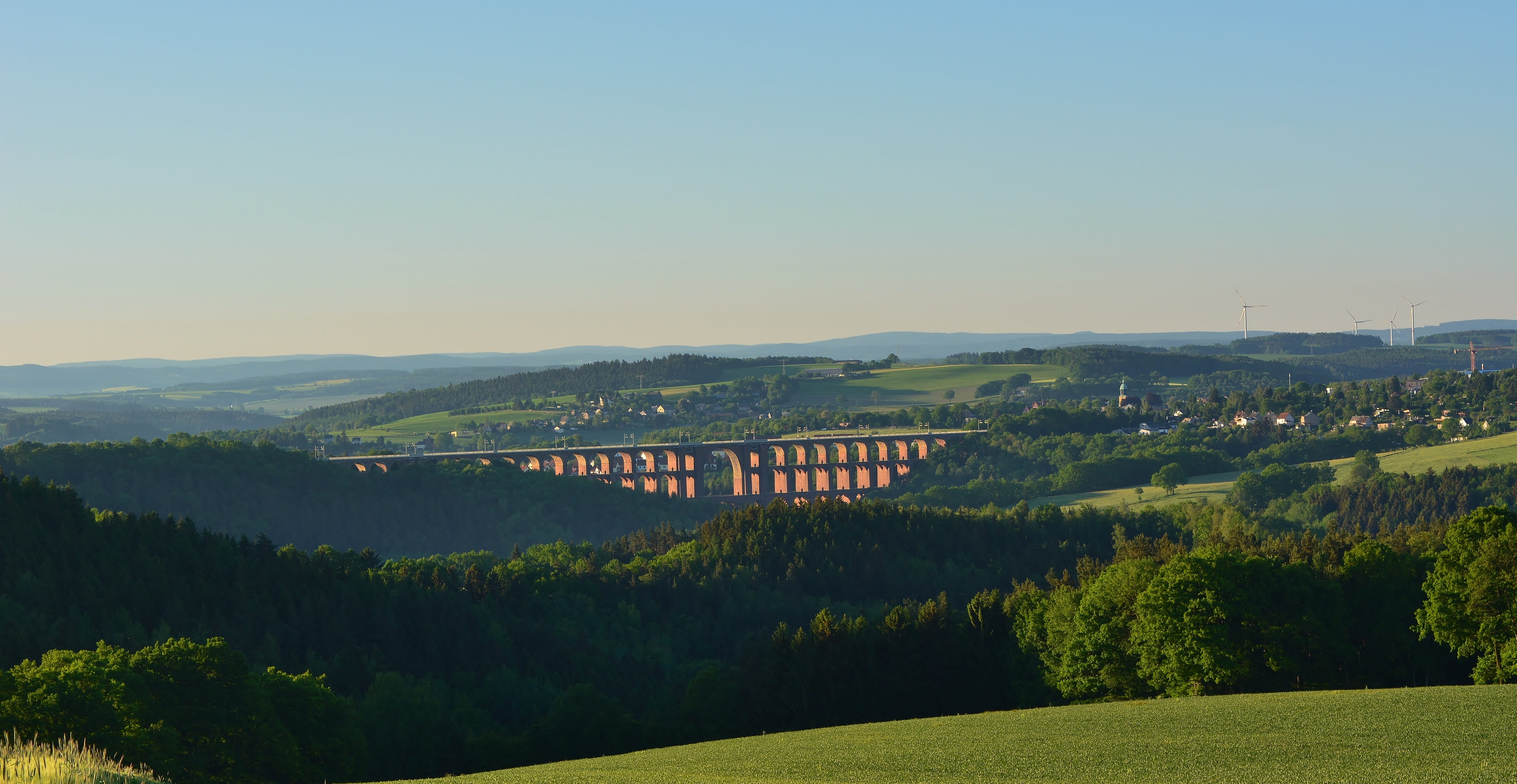 scenics - nature, water, architecture, göltzschtalbrücke, clear sky, tree, transportation, no people, nature, bridge, places of interest, connection, green color, HD Wallpaper