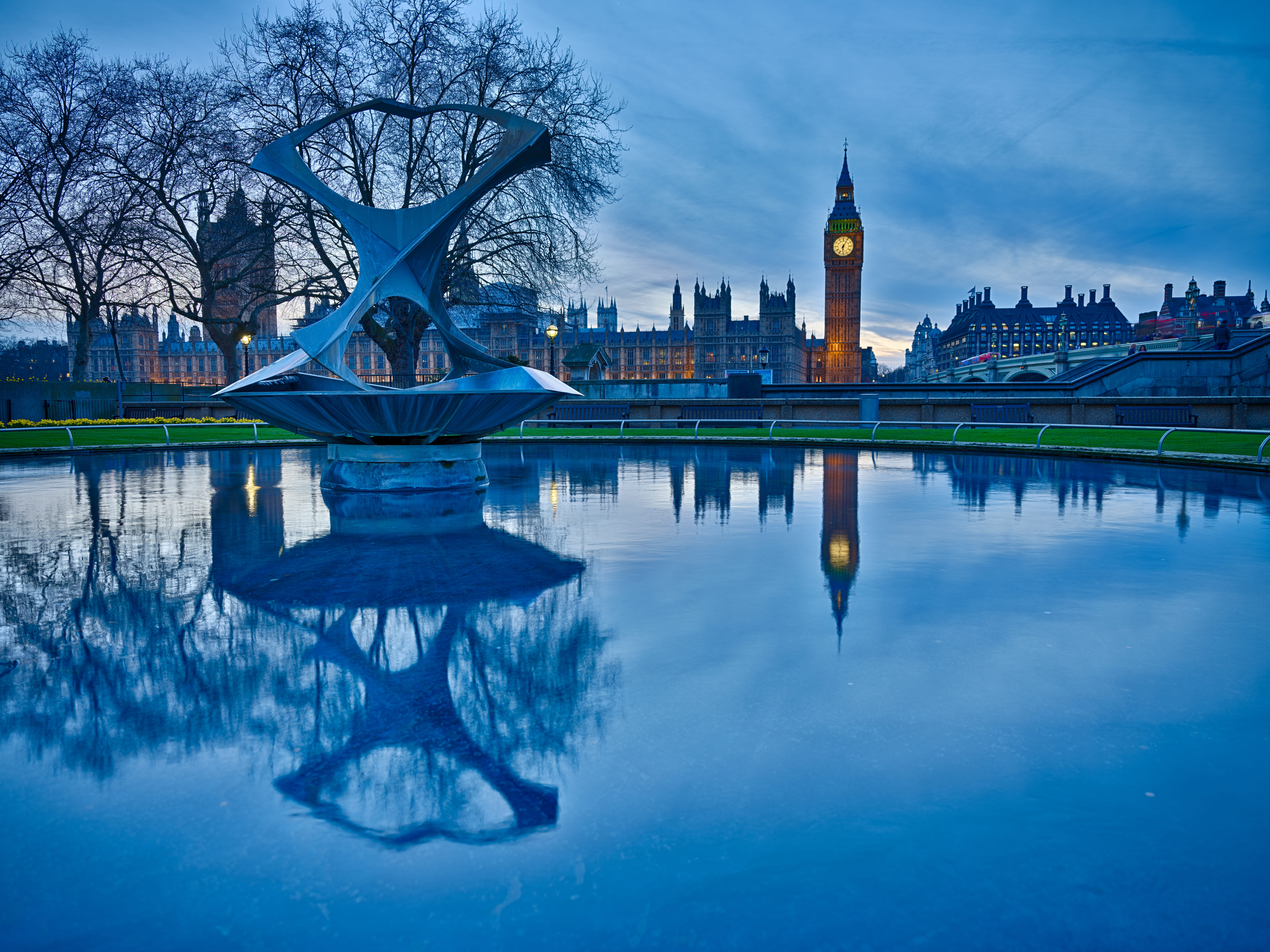 tree, blue, cityscape, urban Scene, london, famous Place, dusk, government, clock tower, big ben, river, urban Skyline, bean, westminster, Revolving Torsion, HD Wallpaper
