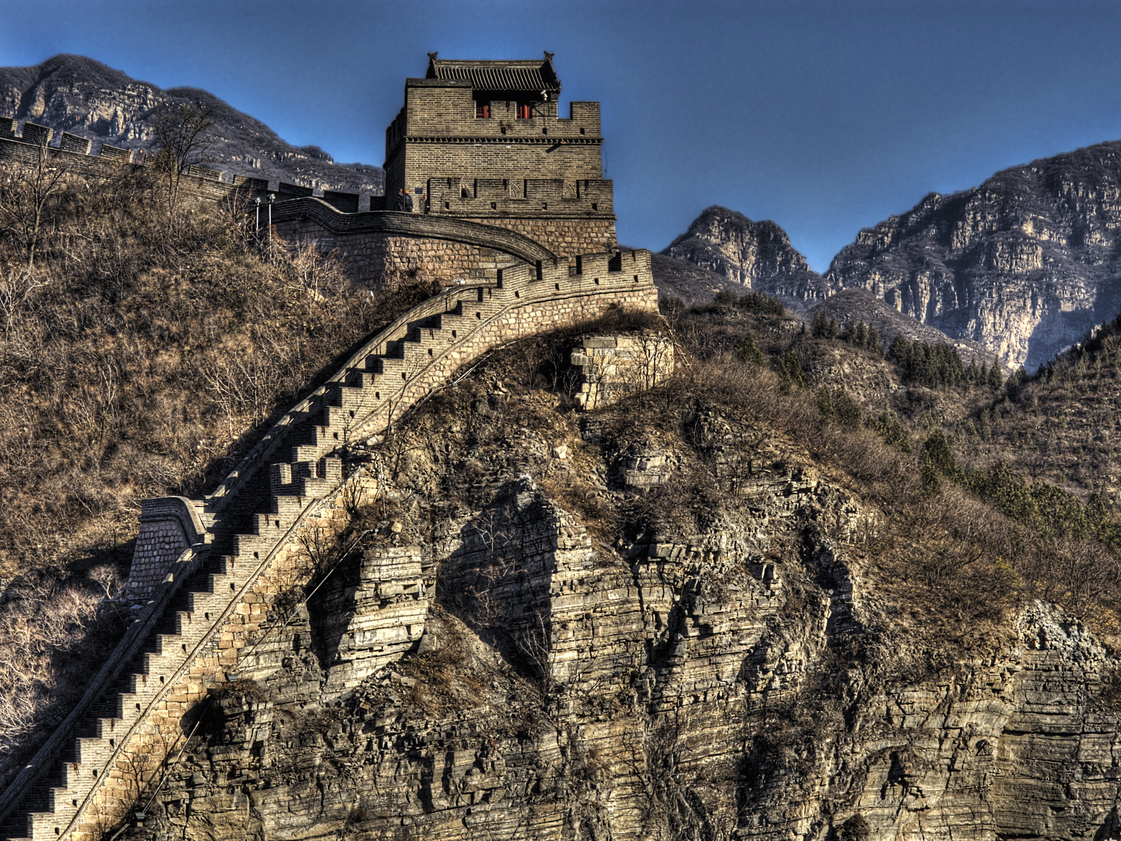 border, sky, mountain, great wall, landscape, day, building exterior, plant, built structure, historically, nature, building, 2K, outdoors, landmark, low angle view, HD Wallpaper