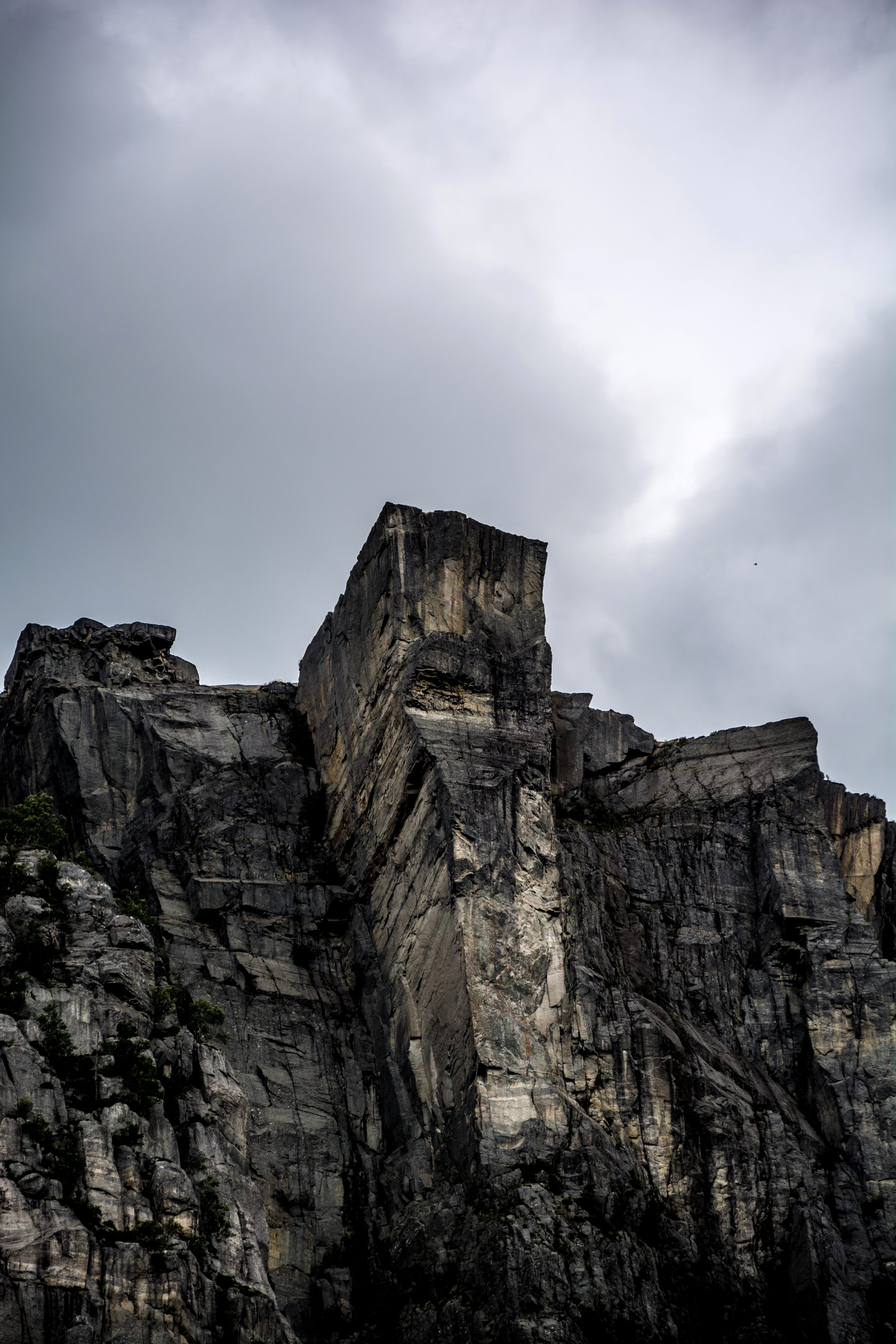travel, architecture, pulpit rock, ancient civilization, travel destinations, mountain, nature, formation, cliff, preikestolen, norway, history, sky, 5K, Phone HD Wallpaper