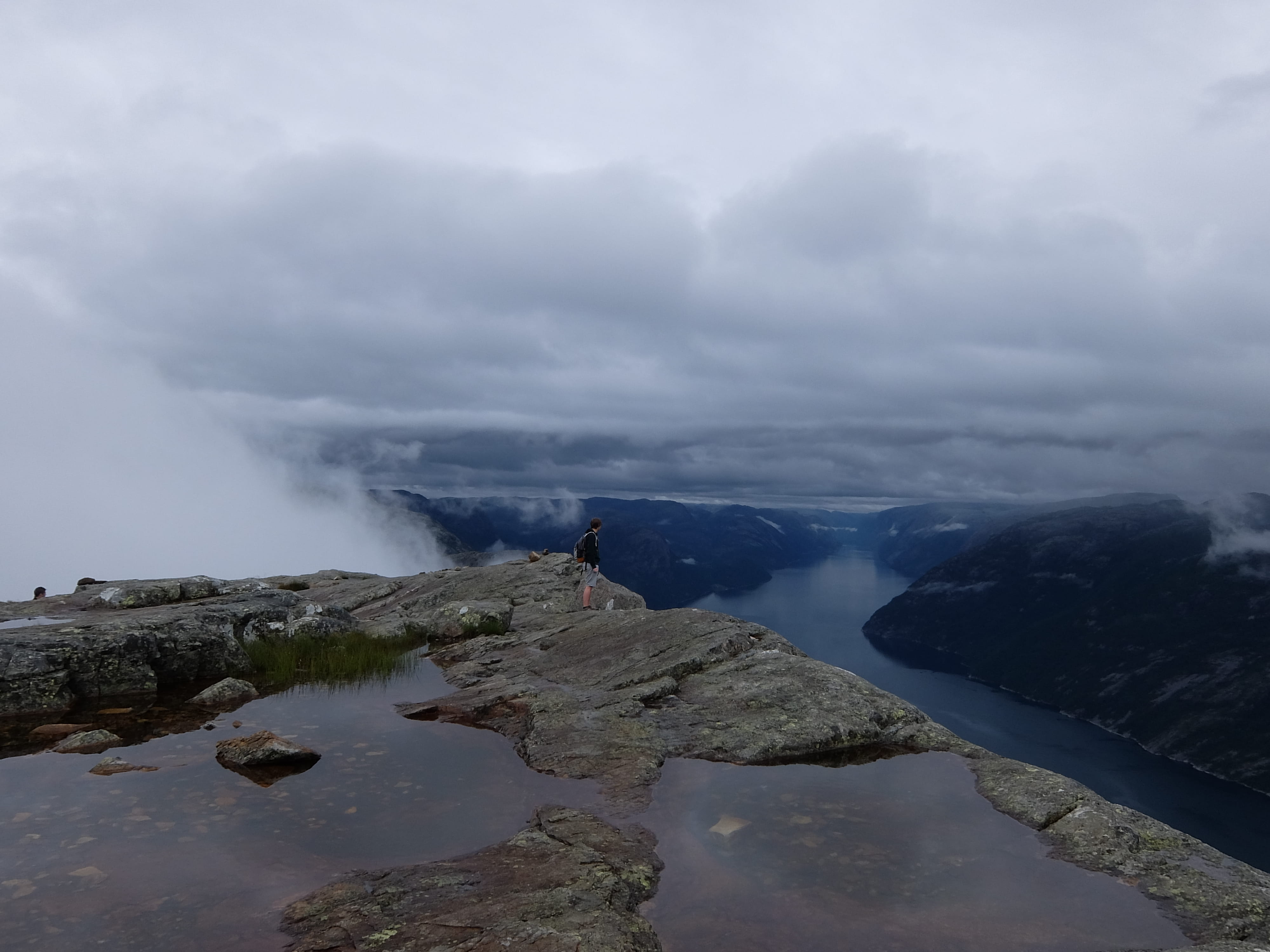standing, mountain, norway, leisure activity, outdoors, one person, beauty in nature, norge, scenics - nature, nature, sky, forsand, rock, men, water, view, HD Wallpaper