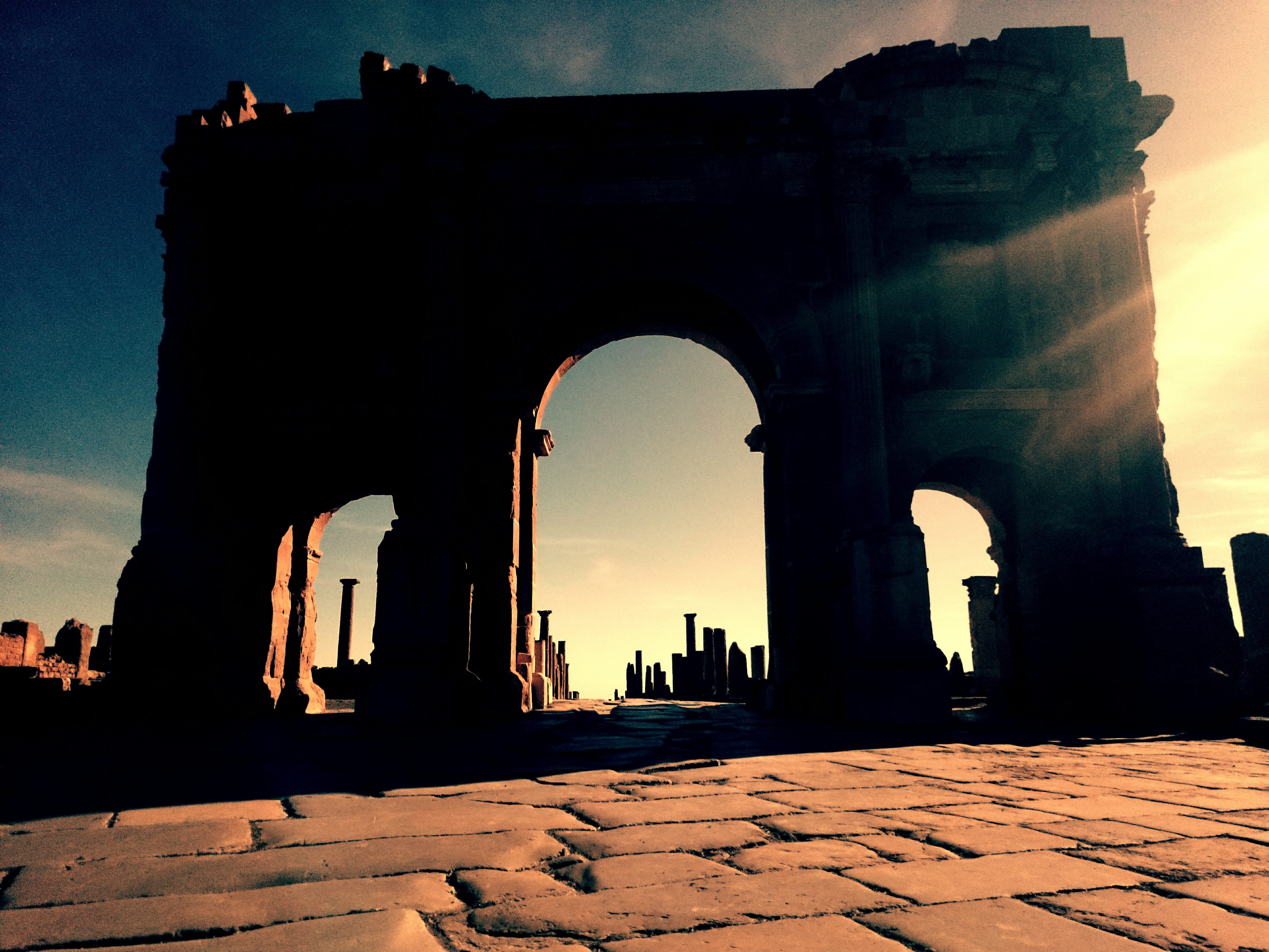 outdoors, algeria, no people, brown, timgad, city, nature, silhouette, door, arch, antique, wall, person, the past, travel, built structure, history, building, HD Wallpaper