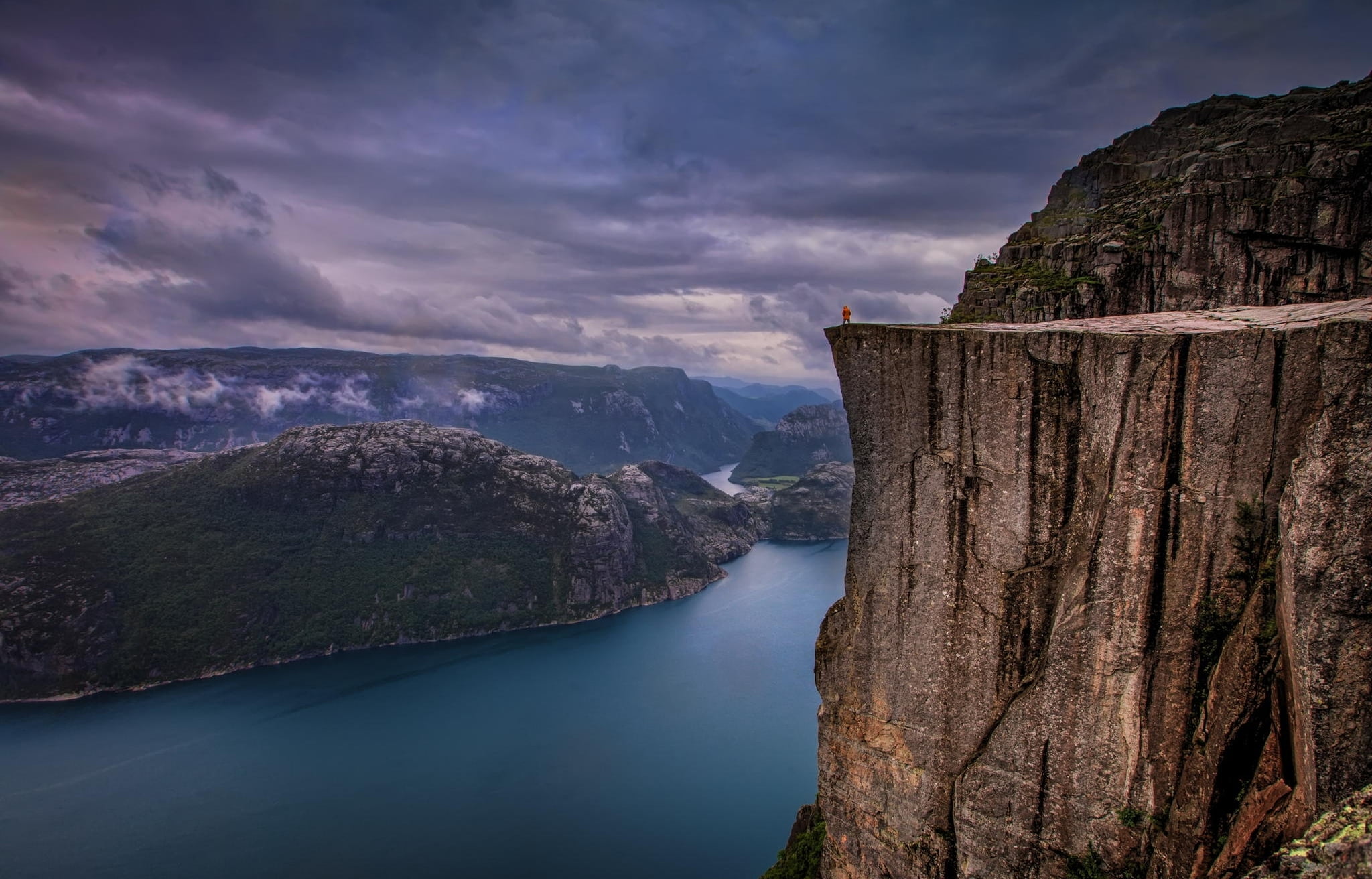rain, mountain Peak, famous Place, formation, water, fjord, Norway, sky, tranquil scene, blue, lake, beauty In Nature, mountain, rock, scenics, travel Destinations, HD Wallpaper