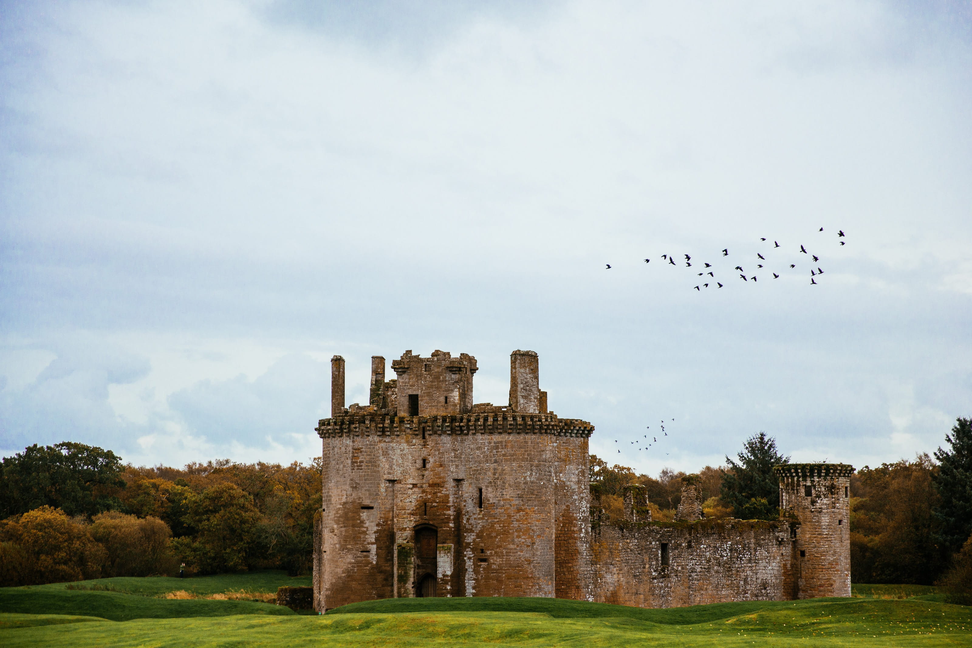 landmark, medieval, ruin, group of animals, day, scottish castle, the past, caerlaverock castle, heritage, blue sky, stone, castle, southern, european, HD Wallpaper