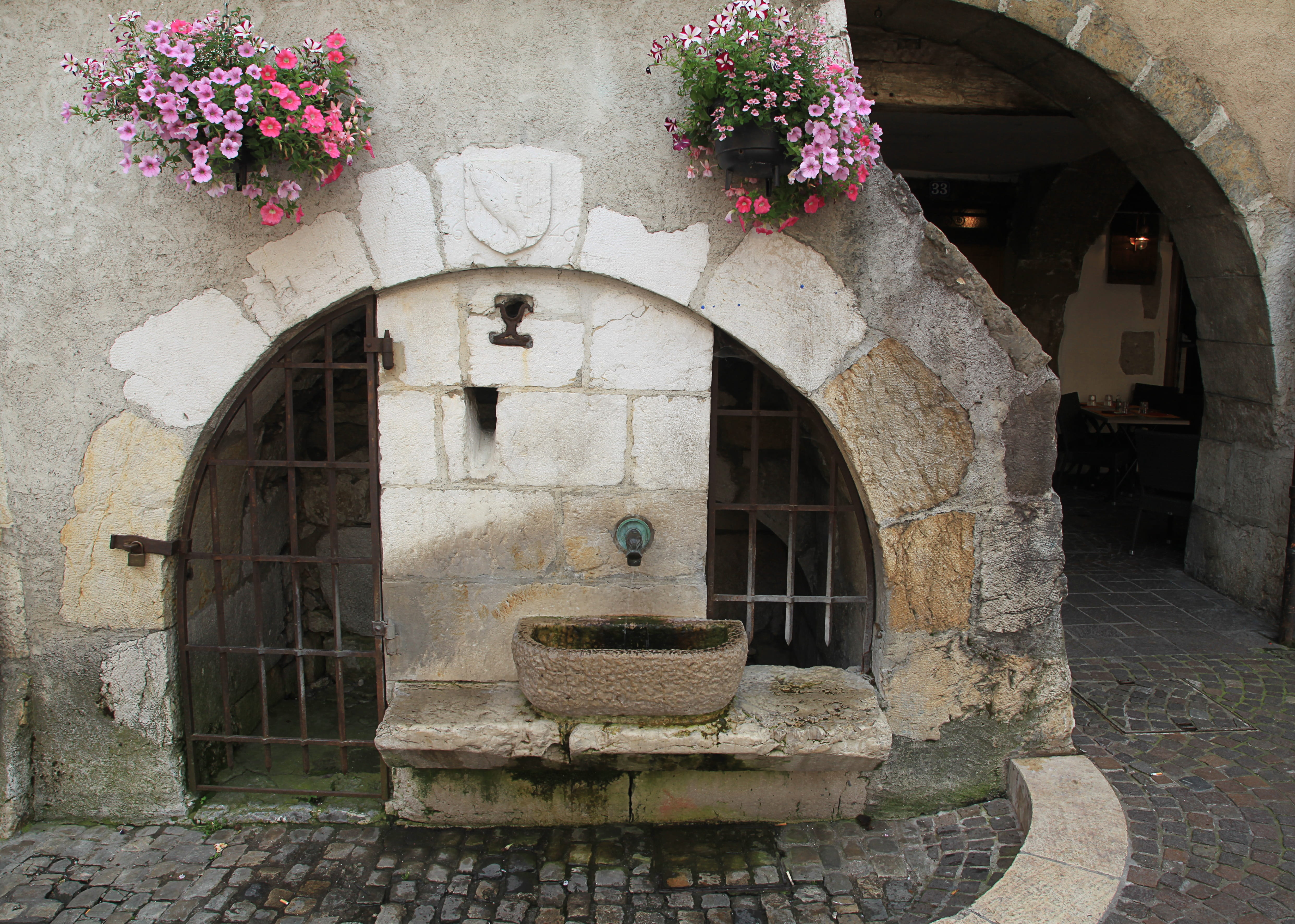 window, architecture, arched, city, no people, wall - building feature, annecy, old, antique, entrance, stone wall, plant, nature, pavement, flower, day, HD Wallpaper
