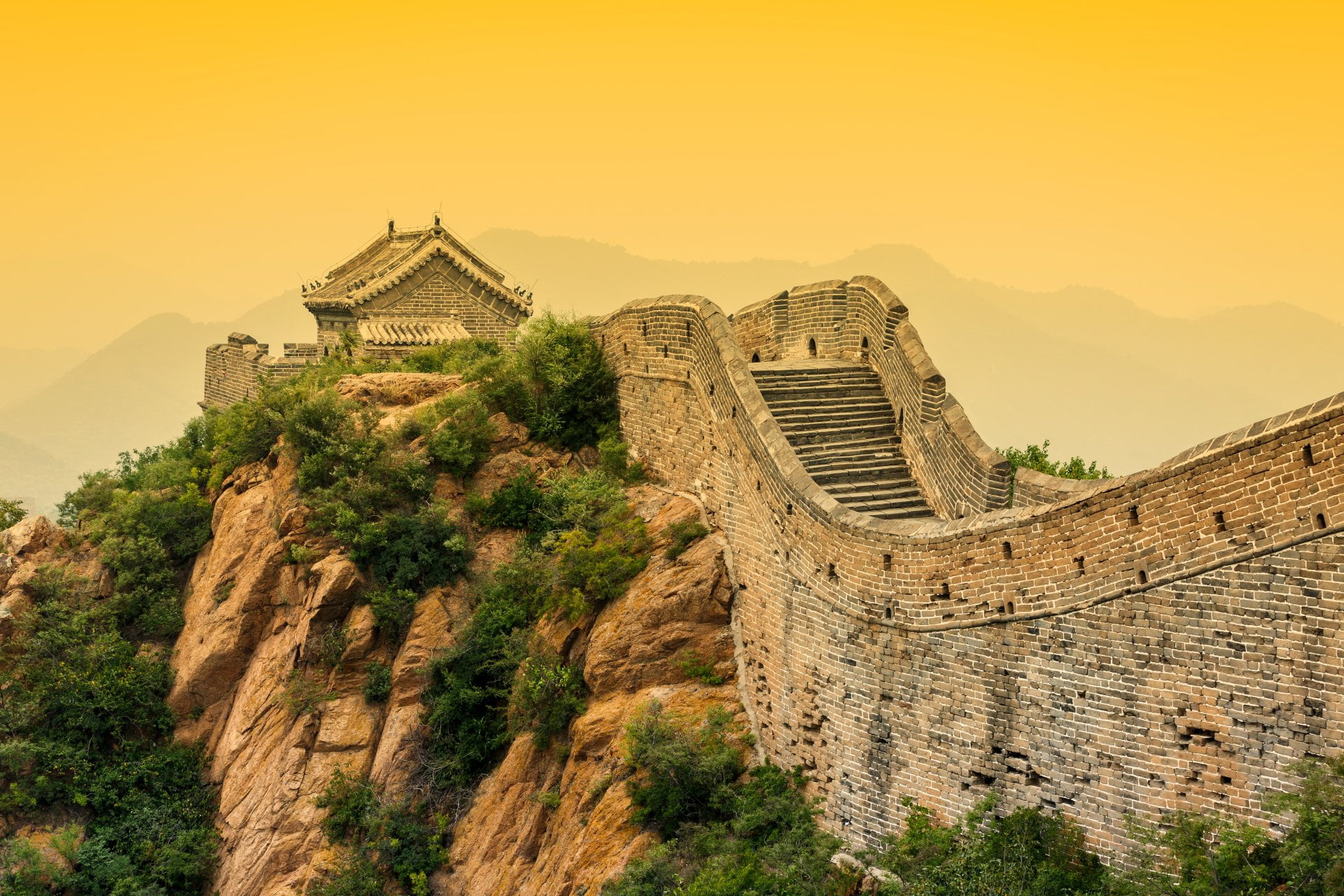 outdoors, Great Wall of China, China, old, fortified wall, built structure, architecture, 1080P, travel destinations, the past, Monuments, plant, building exterior, HD Wallpaper
