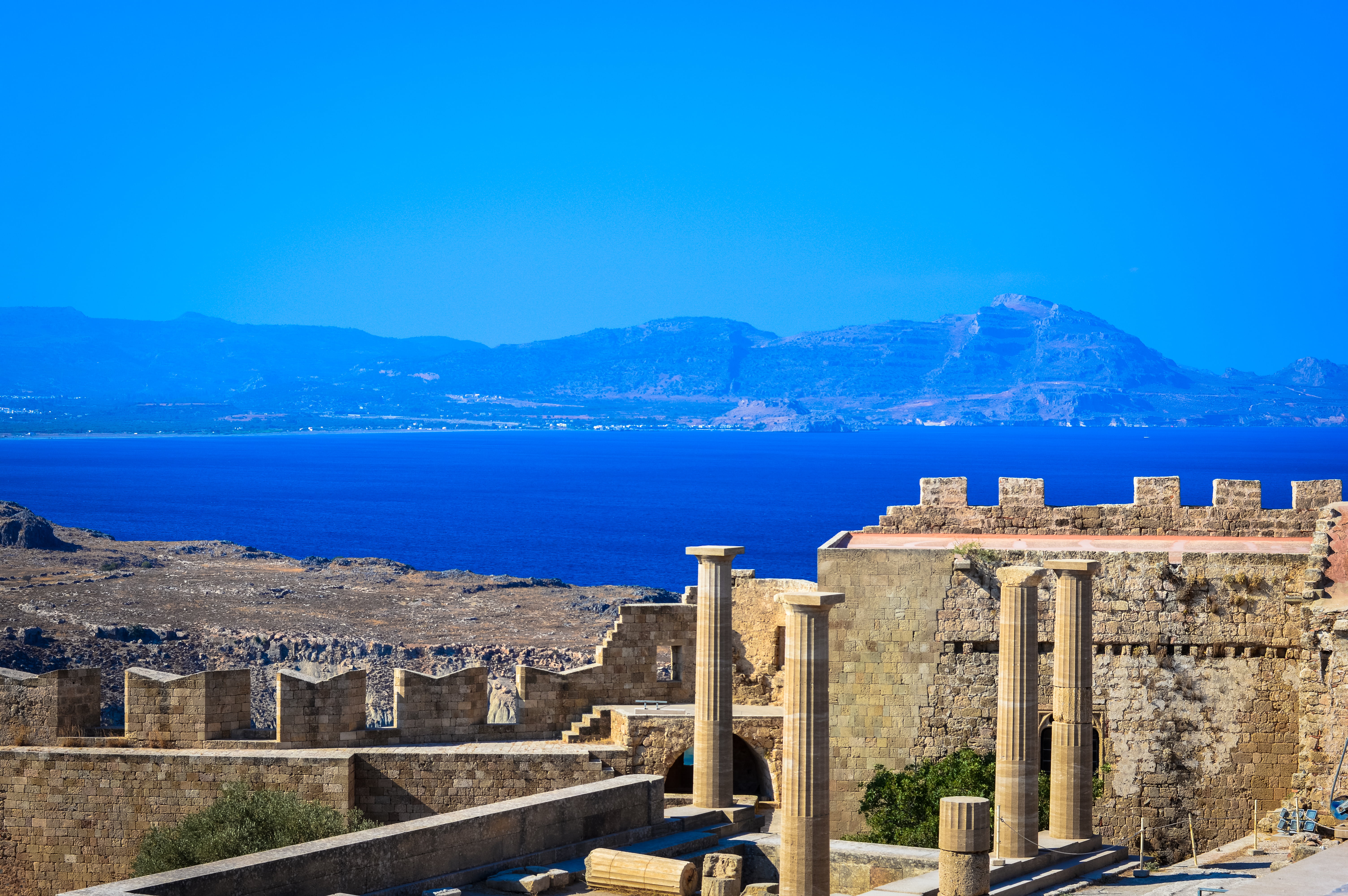 history, island, water, fortress, tourism, columns, blue, town, wall, clear sky, landmark, the past, castle, building, travel, building exterior, no people, HD Wallpaper