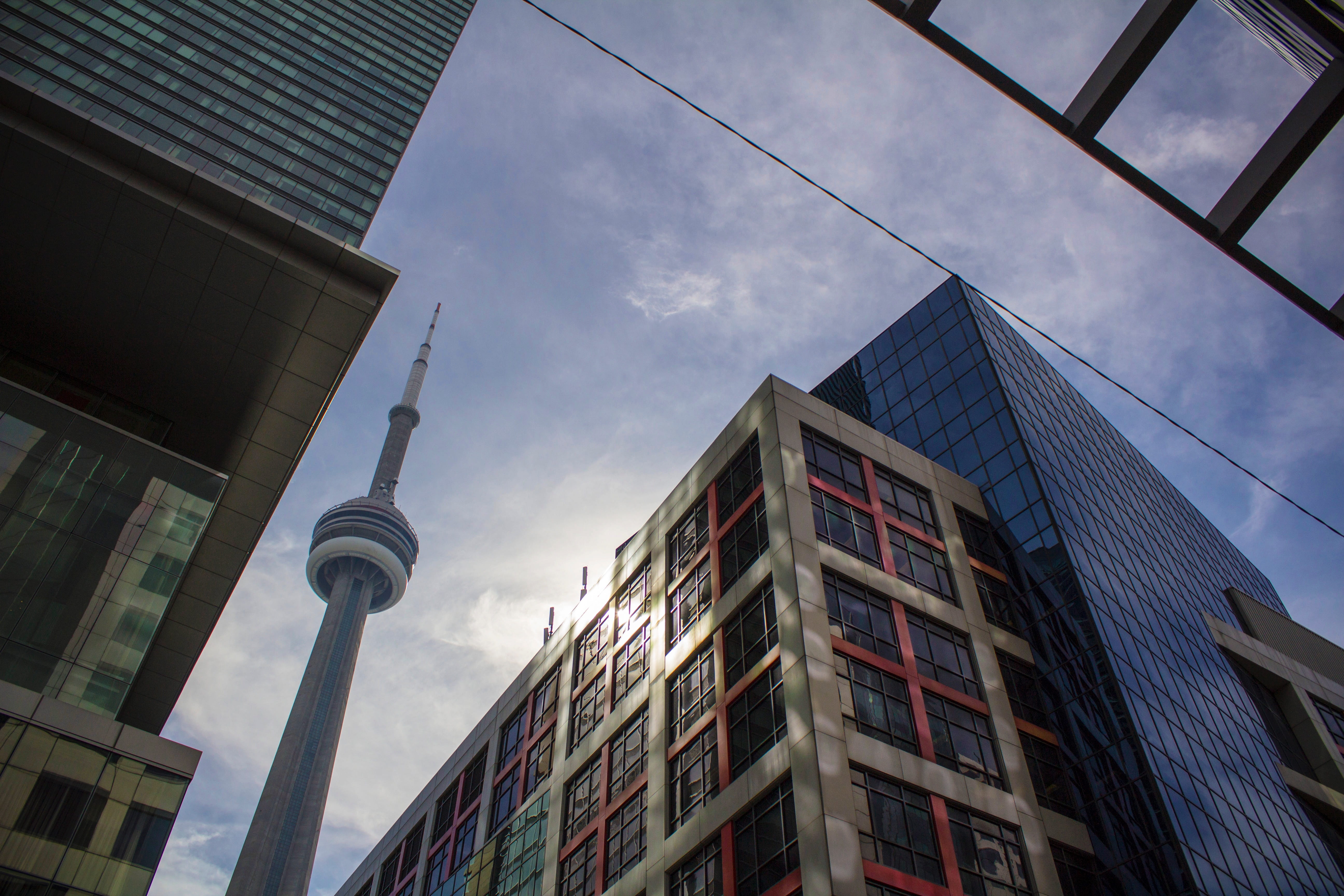 walking, nature, tall - high, tornoto, glass, day, building exterior, cities, skyscrapers, look, buildings, low angle view, city, cn tower, architecture, HD Wallpaper