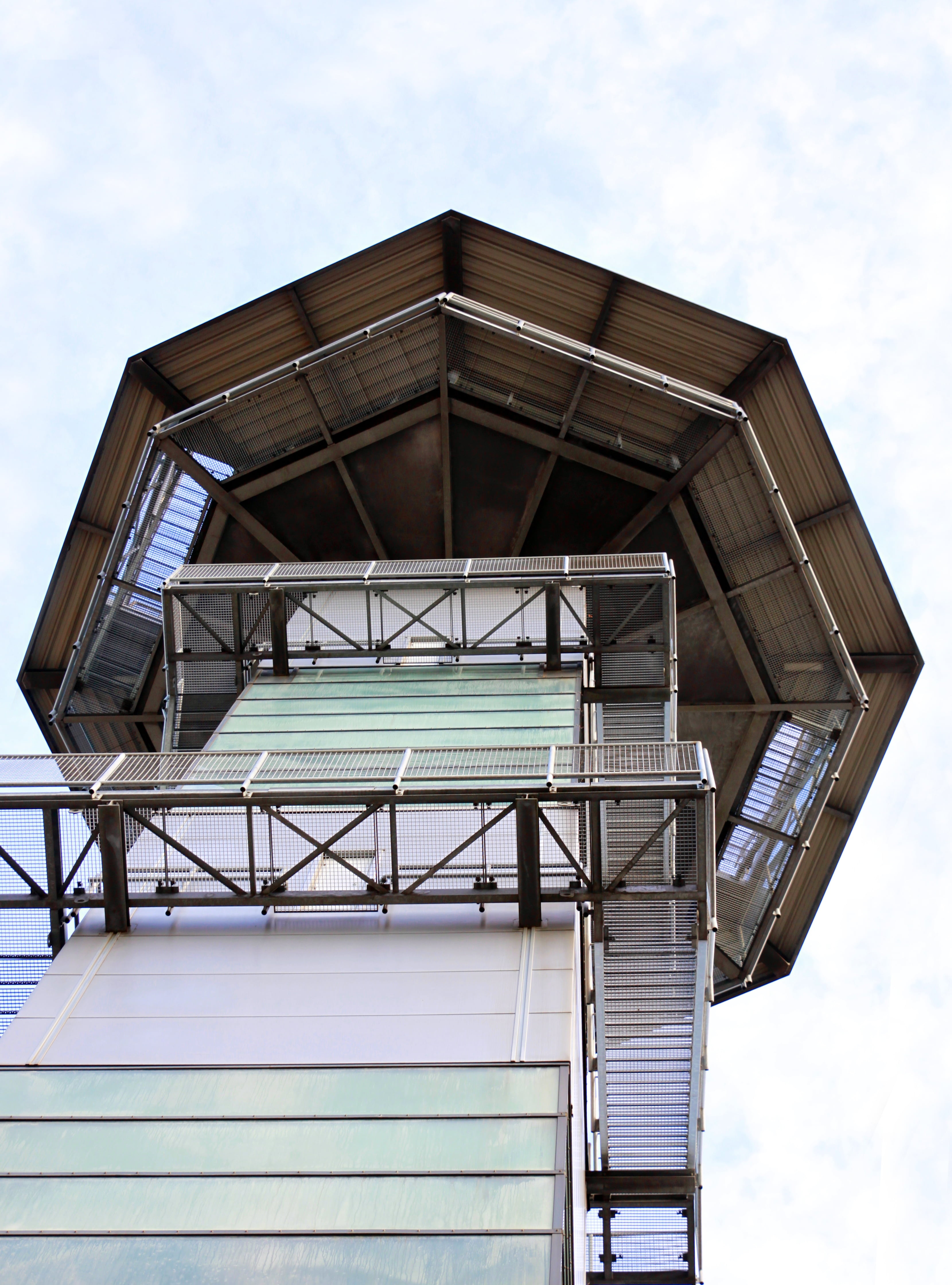 tower, building, safety, architecture, upgrade, security, sky, nature, building exterior, lookout tower, railing, watching tower, low angle view, staircase, Phone HD Wallpaper