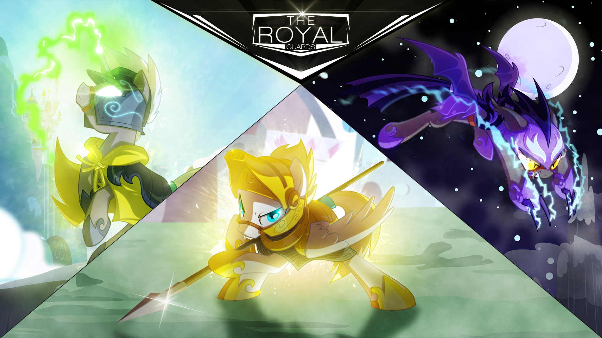high angle view, digital art, no people, indoors, yellow, flower, table, purple, Equestria Royal Guard, art and craft, creativity, My Little Pony, human representation, HD Wallpaper