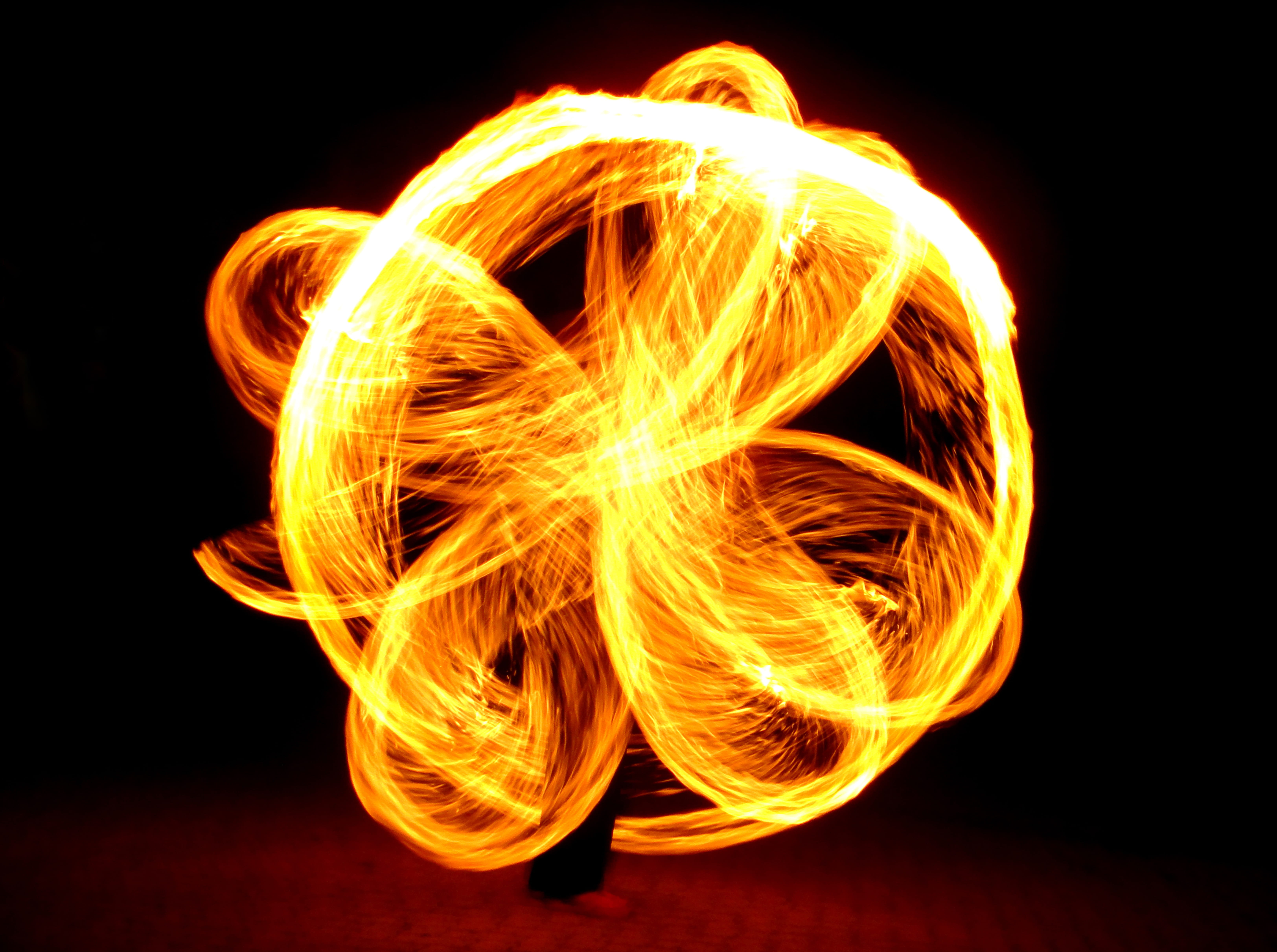 fire - natural phenomenon, fire flower, black background, long exposure, spinning, fire, motion, 5K, copy space, heat - temperature, burn, juggler, warning sign, HD Wallpaper