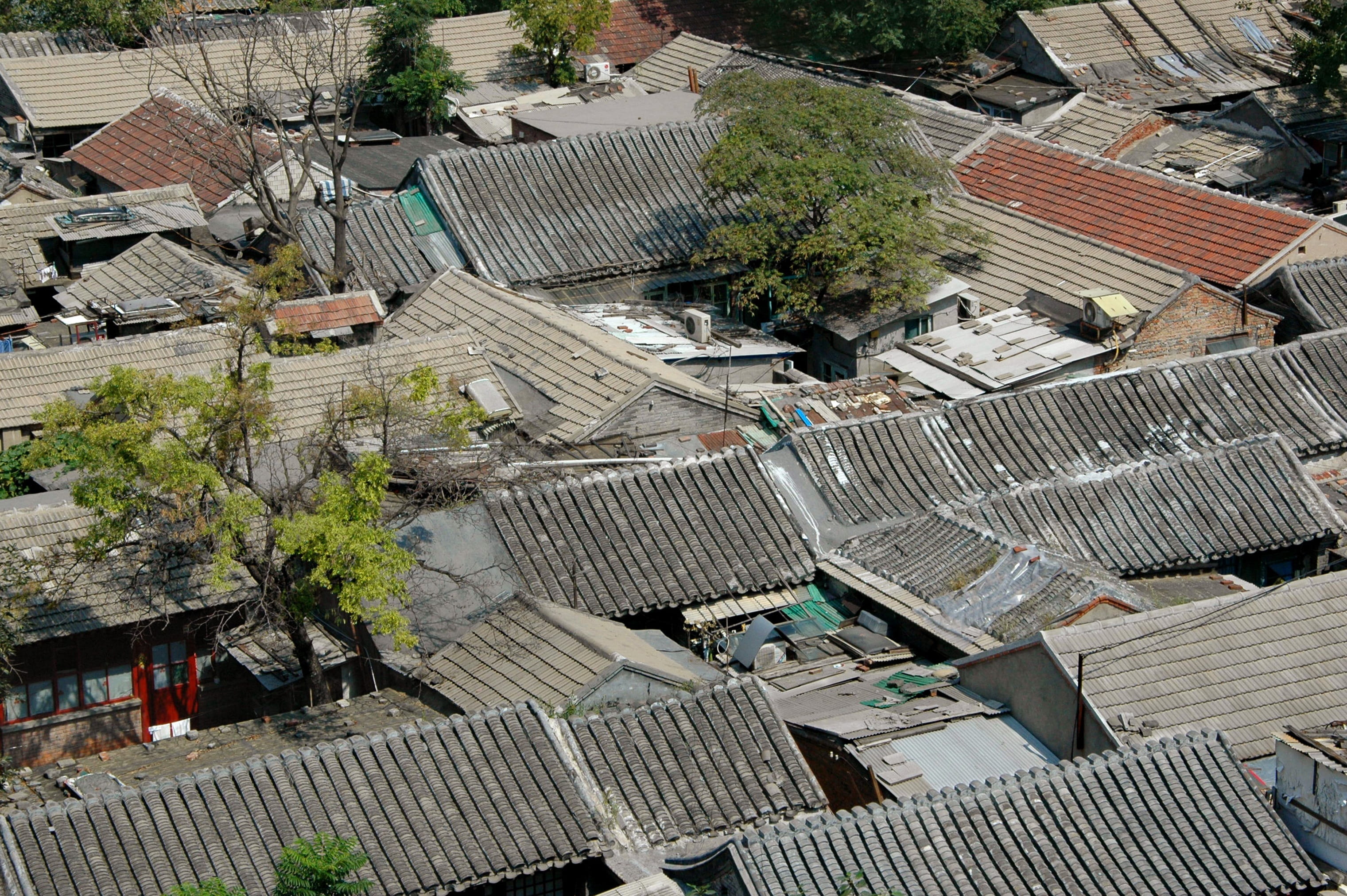 outdoors, residential district, travel Locations, Roofs, day, Hutong, road, no people, transportation, building, aerial View, tree, mode of transportation, HD Wallpaper