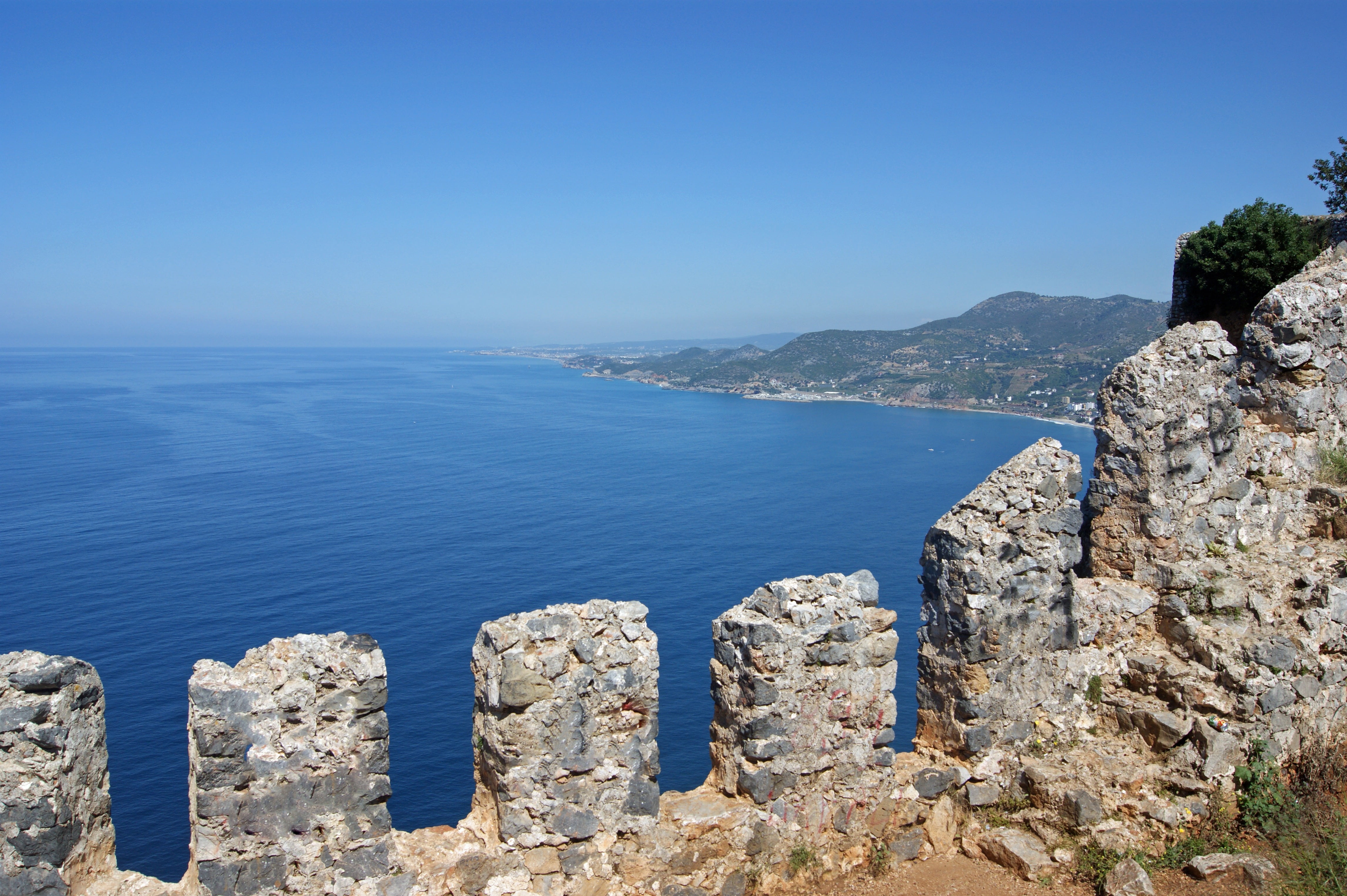 4K, ocean, no people, alanya, outdoors, mountain, land, rock, tranquil scene, solid, sky, tranquility, clear sky, view, idyllic, day, rock - object, scenics - nature, HD Wallpaper