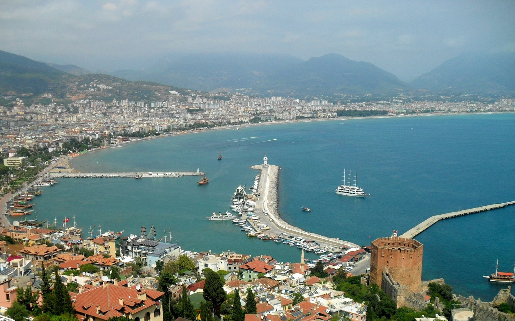 alanya, 720P, attractions, ports, buildings, dominant, architectural, roads, sea, turkey, mountain, HD Wallpaper