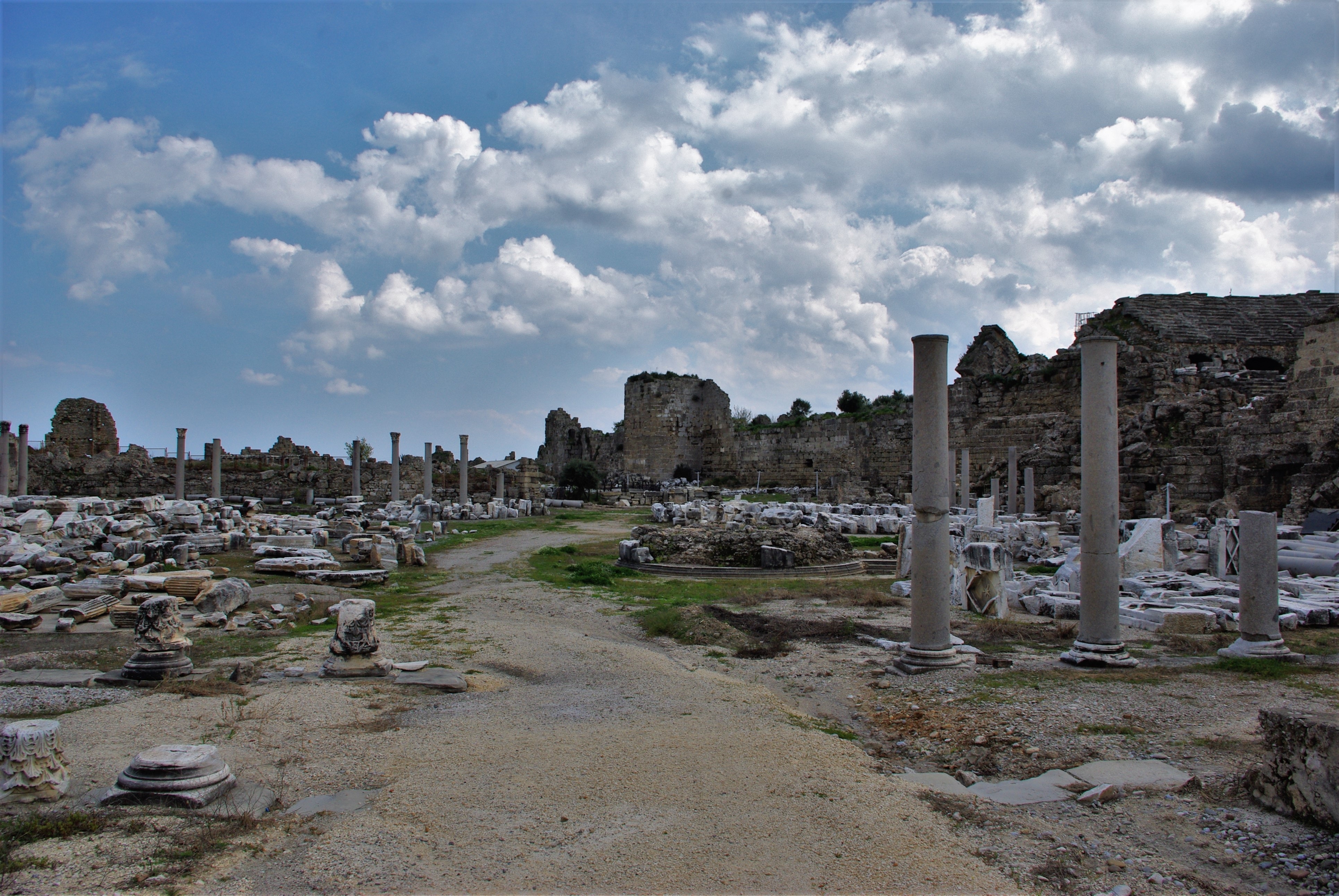 antiquity, old, turkish riviera, architecture, clouds, places of interest, scenic, ancient, broken, travel destinations, stones, ruined, nature, side, stone material, HD Wallpaper
