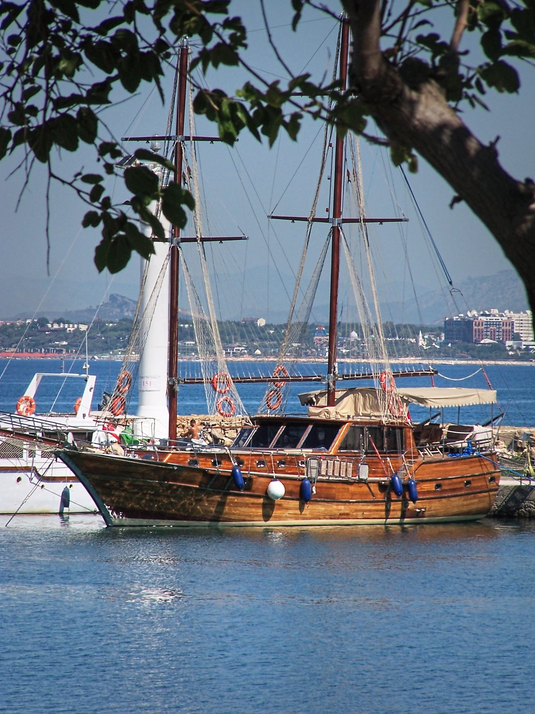 turkey, tree, 1080P, turkish riviera, nautical vessel, ship, mast, sailboat, side, sea, plant, nature, sky, excursion boats, outdoors, holiday, pole, moored, Phone HD Wallpaper