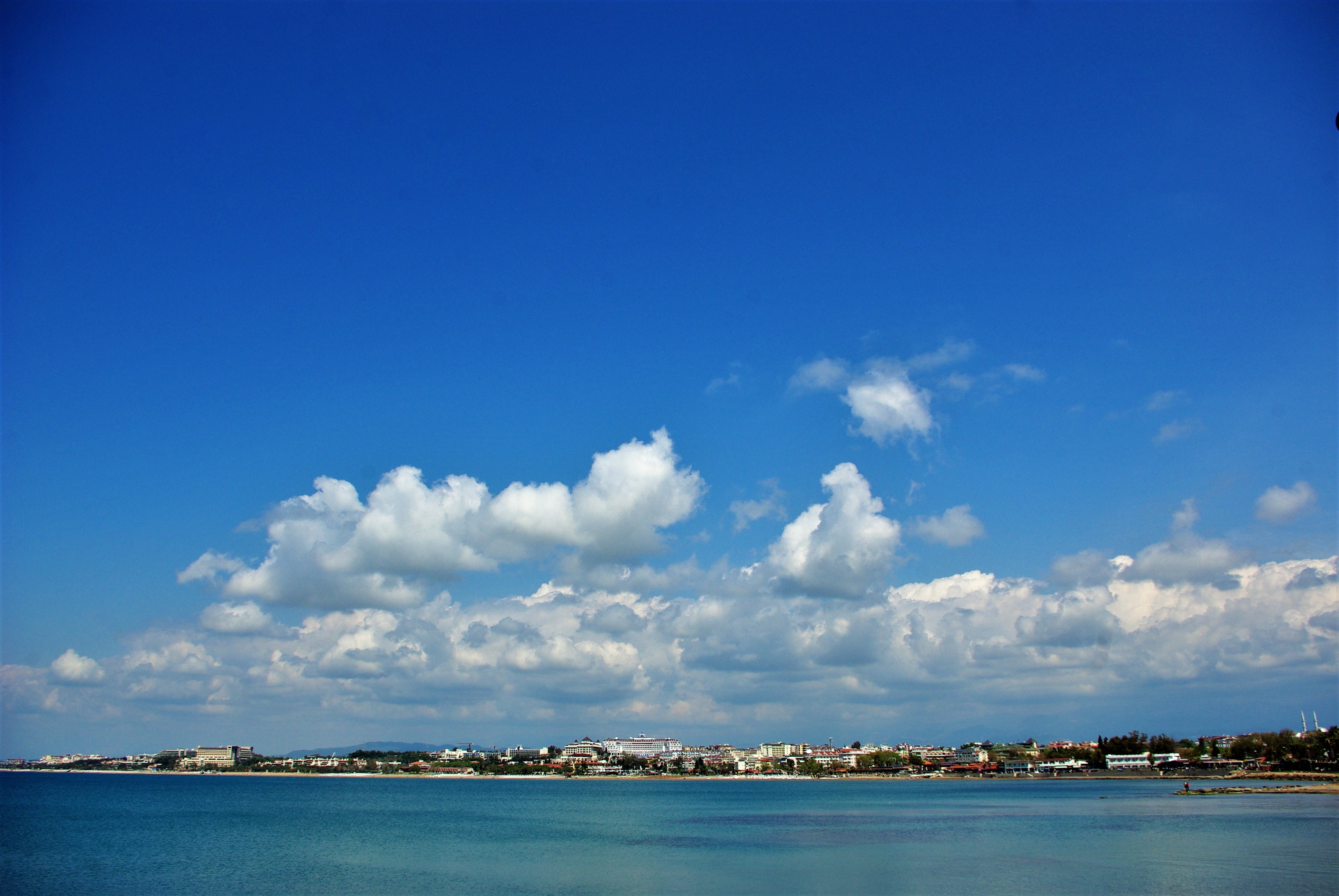 water, recovery, palm, excursion boats, cloud - sky, antique, no people, tranquil scene, city, nature, coast, landscape, turkish riviera, turkey, holiday, HD Wallpaper
