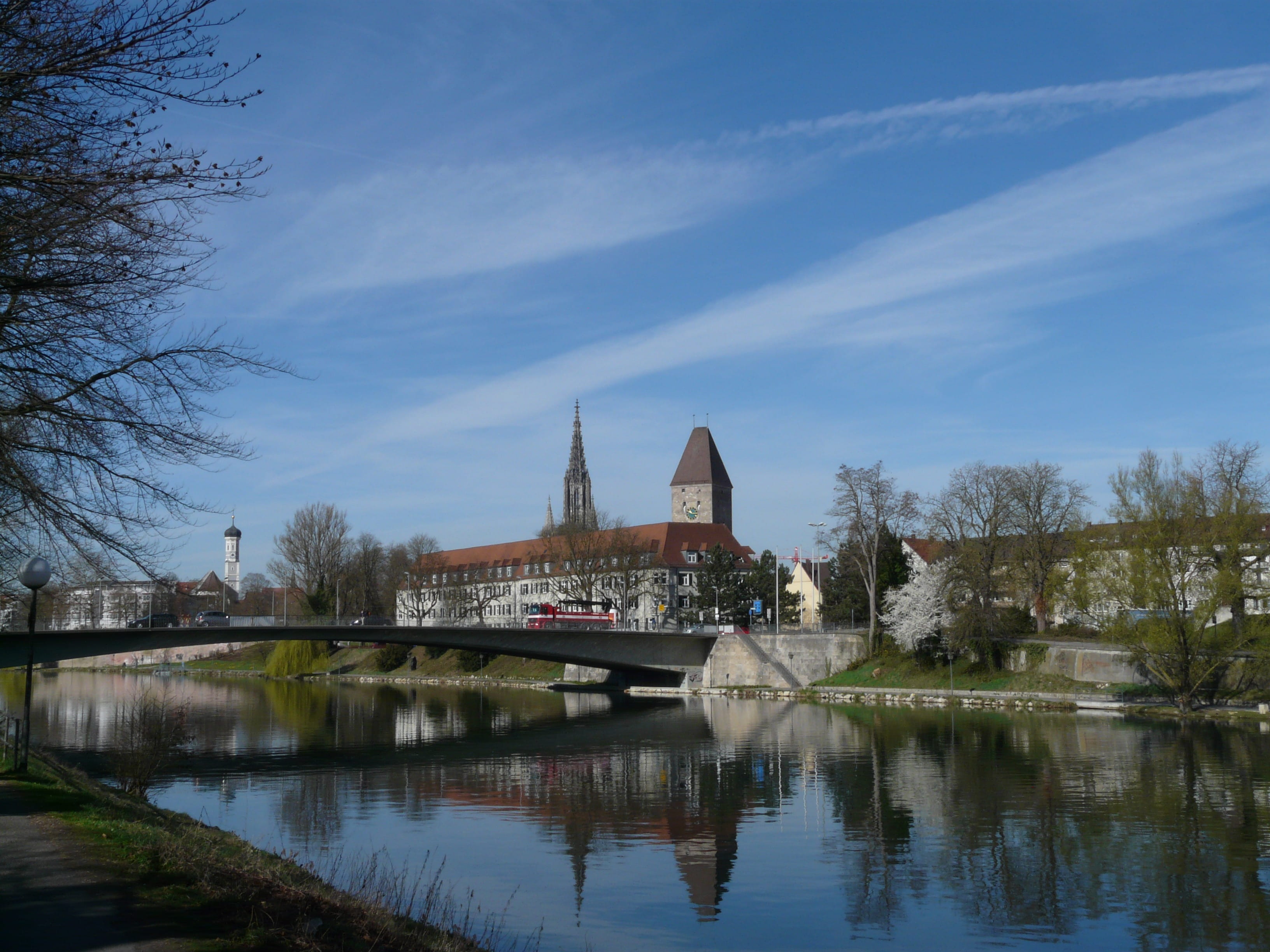 europe, waterfront, River, arch bridge, nature, steeple, cathedral, sky, connection, reflection, plant, Bridge, Goose, water, church, 2K, belief, münster, HD Wallpaper
