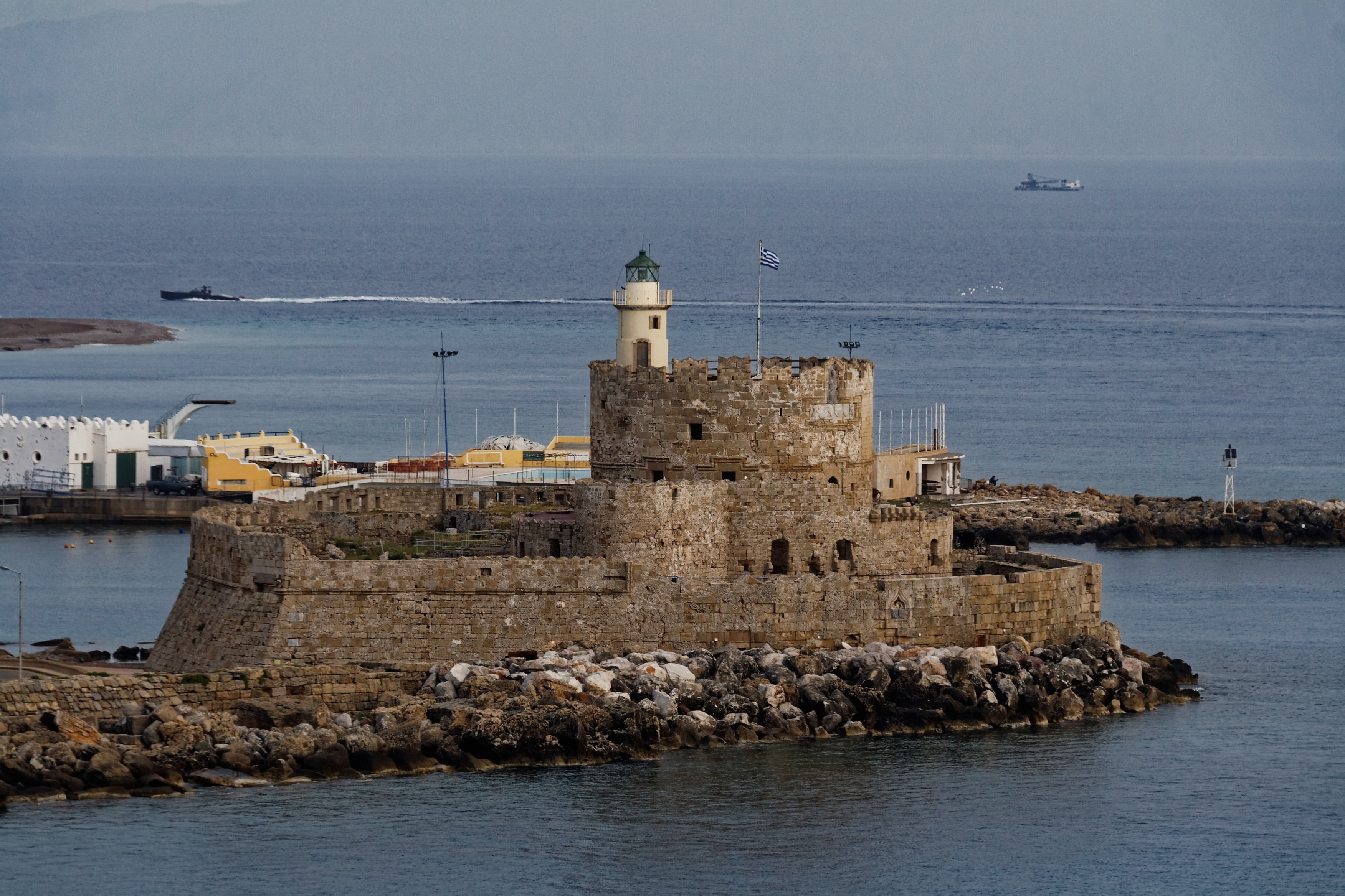 rock, castle, goal, history, guidance, 2K, water, horizon over water, outdoors, coast, no people, sea, building, homes, city, travel, port, lighthouse, HD Wallpaper