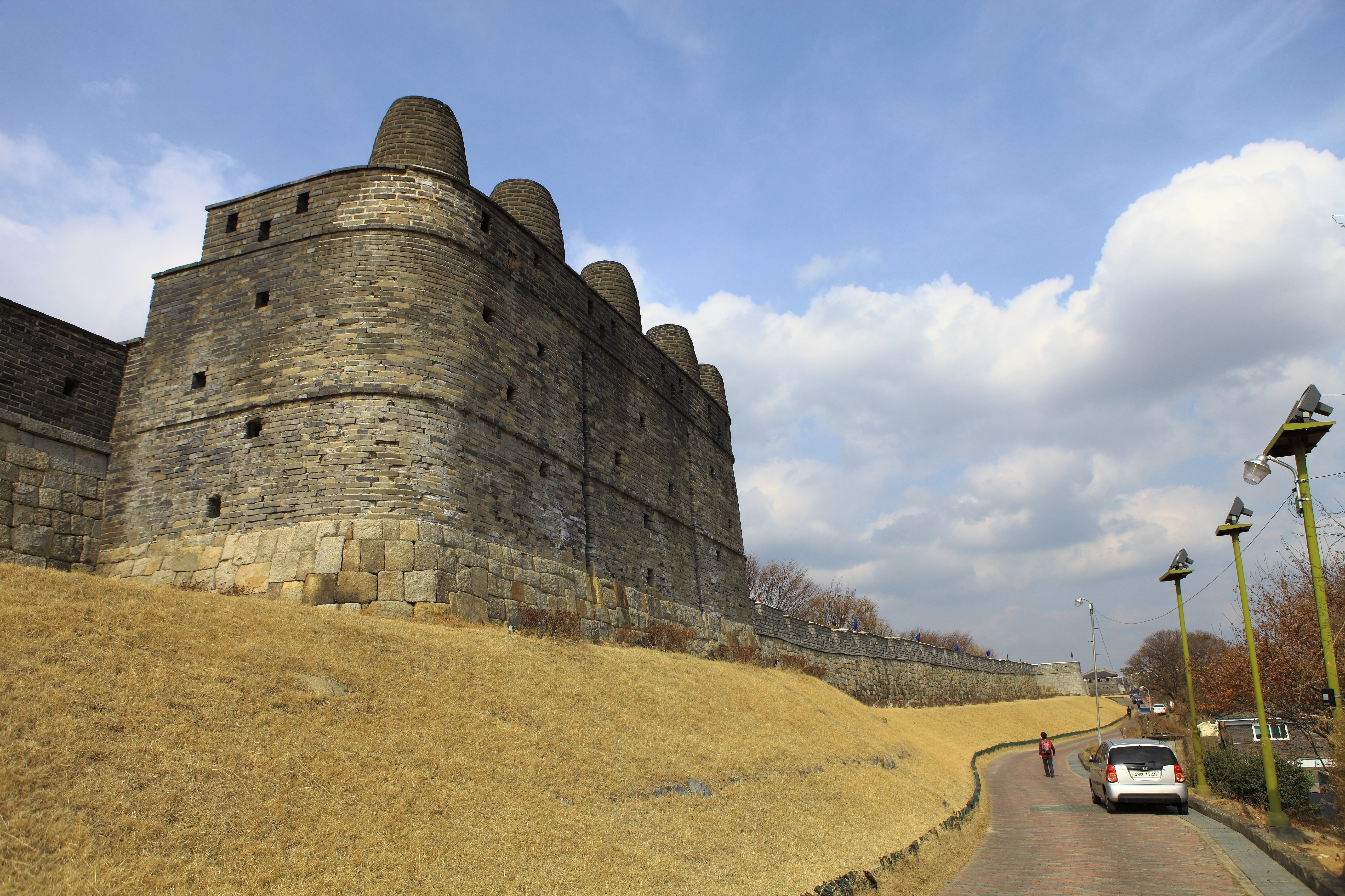 road, history, environment, joseon dynasty castle, car, sky, transportation, mars, hwaseong fortress, outdoors, land vehicle, world cultural heritage, mode of transportation, HD Wallpaper
