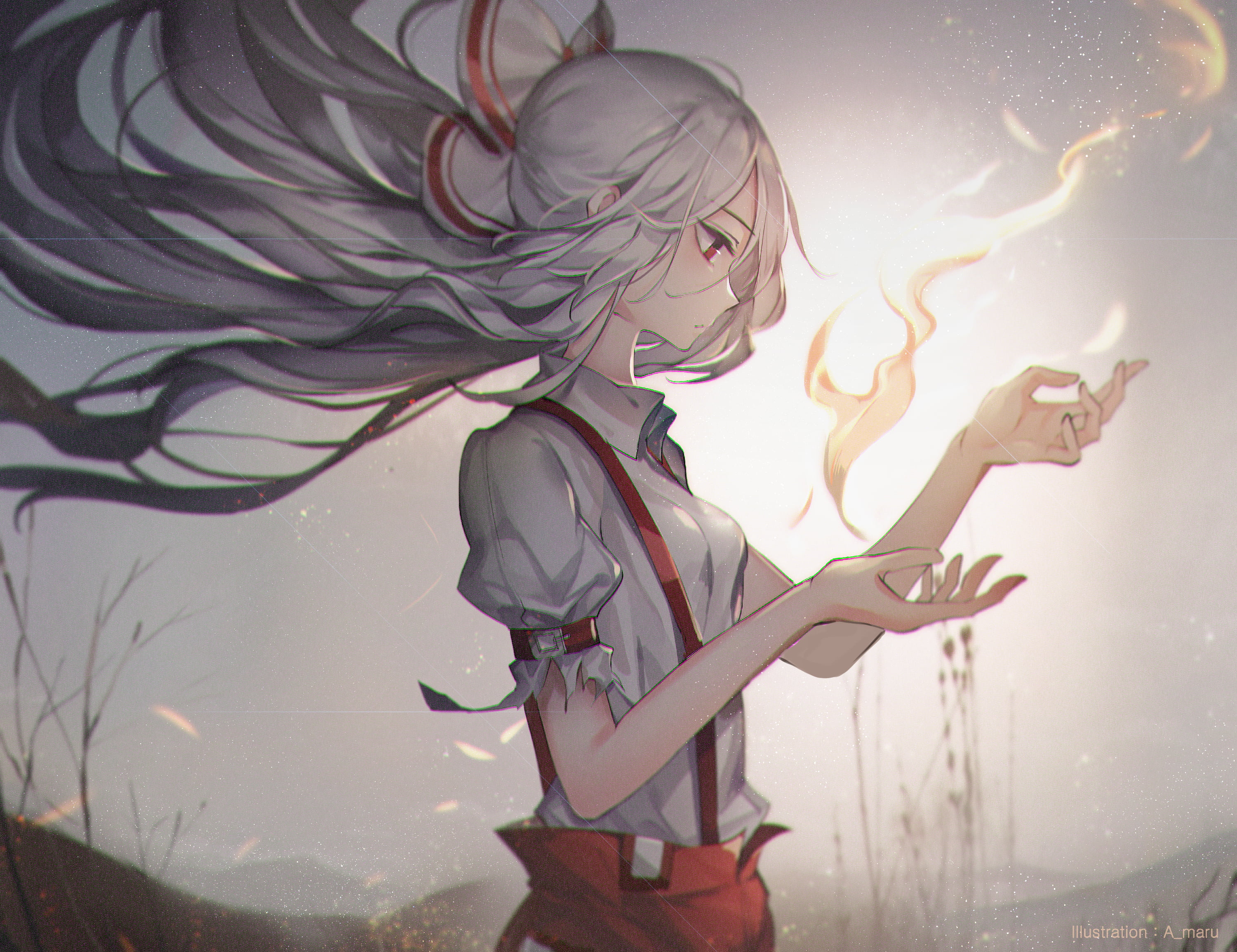 2K, Anime, Fujiwara no Mokou, Touhou, HD Wallpaper
