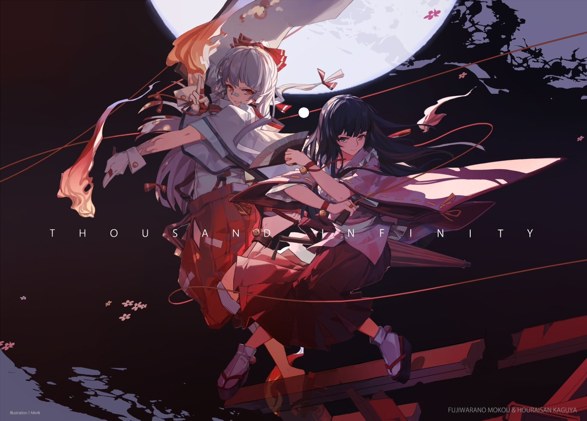Anime, Kaguya Houraisan, Touhou, 1080P, Fujiwara no Mokou, HD Wallpaper