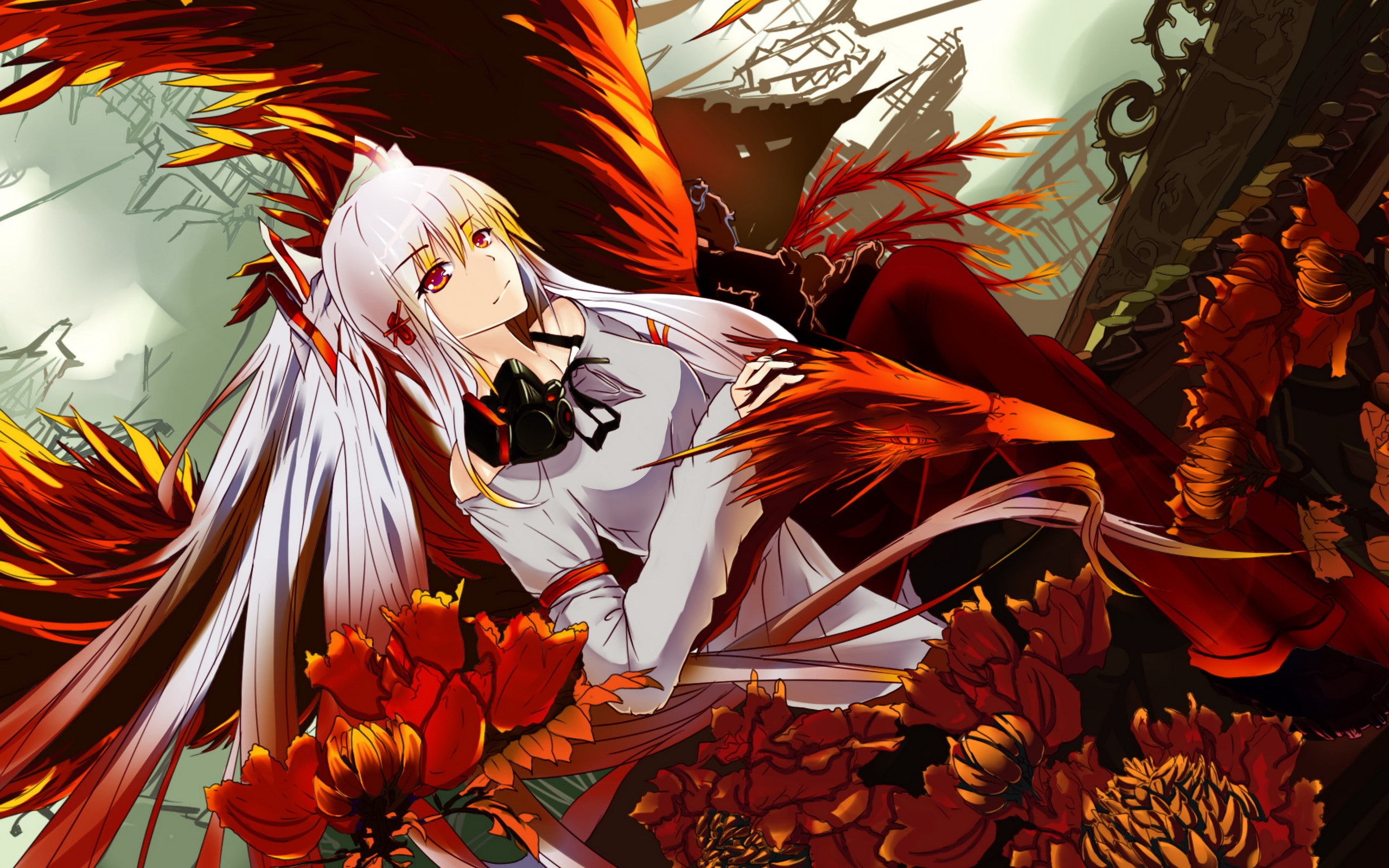 phoenix, Fujiwara no Mokou, Touhou, 2K, twintails, anime girls, anime, HD Wallpaper