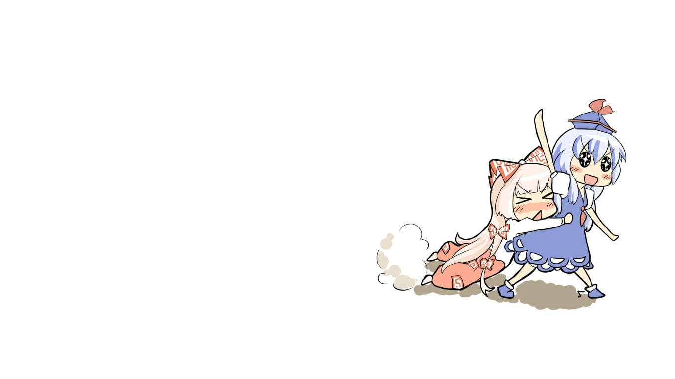 lifestyles, anime girls, video games, full length, Touhou, clear sky, bicycle, mammal, 720P, nature, studio shot, Fujiwara no Mokou, white background, HD Wallpaper