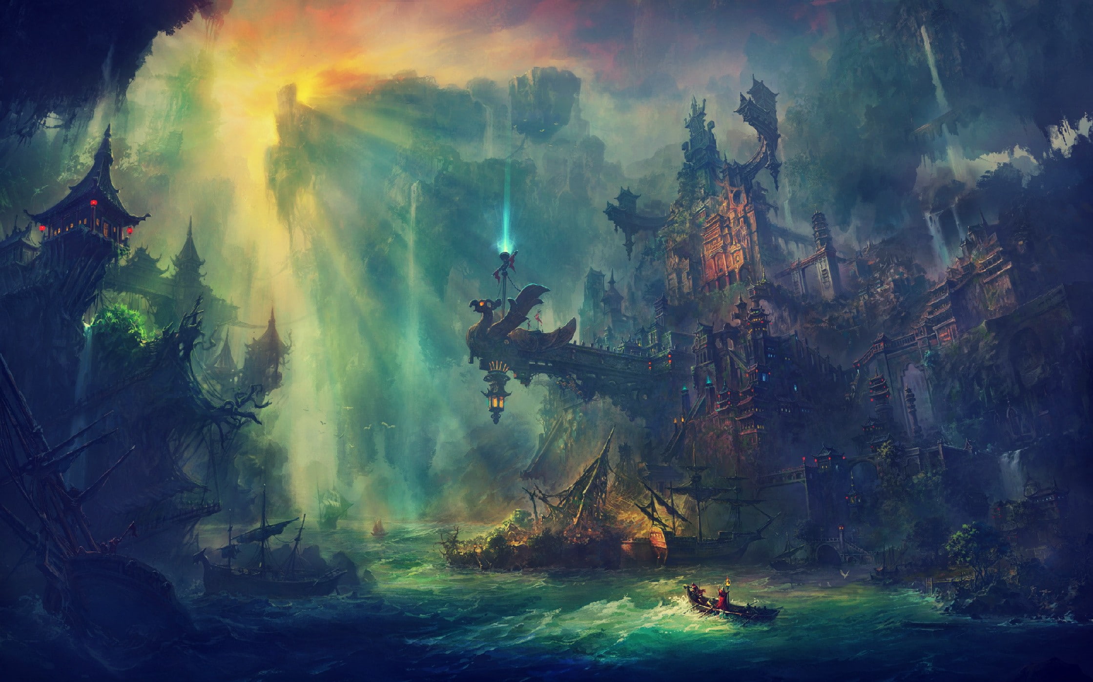 1080P, digital art, fantasy art, ruin, fantasy city, city, magic, artwork, HD Wallpaper