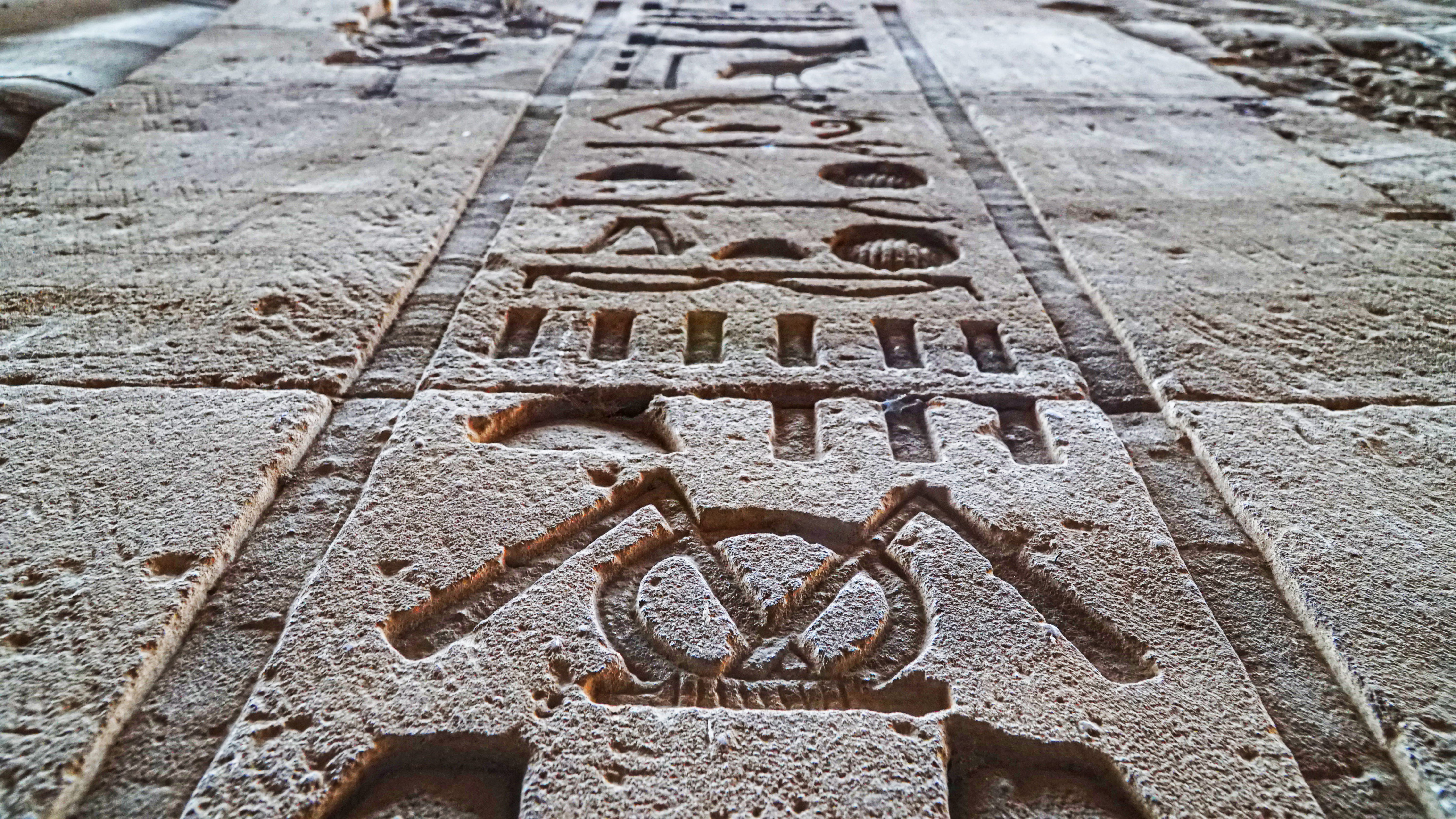 text, brown, western script, communication, rusty, pattern, edfu temple, sunlight, high angle view, close-up, egypt, art and craft, footpath, architecture, HD Wallpaper