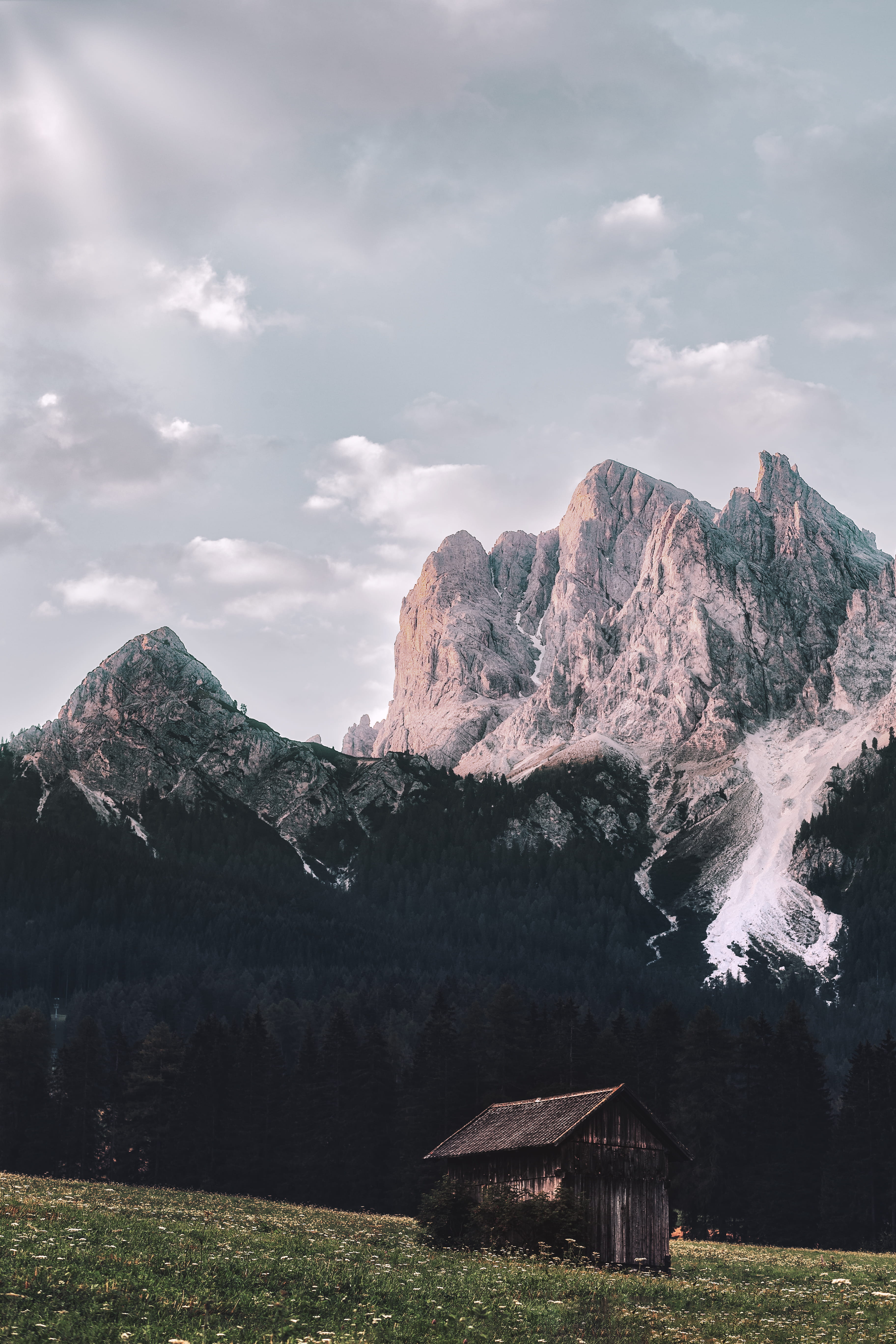 scenics, grass, near, austria, rural Scene, remote, dark, wooden, blue, forest, summit, no People, outdoors, tree, mountain, cloud, dolomites, beauty In Nature, Phone HD Wallpaper