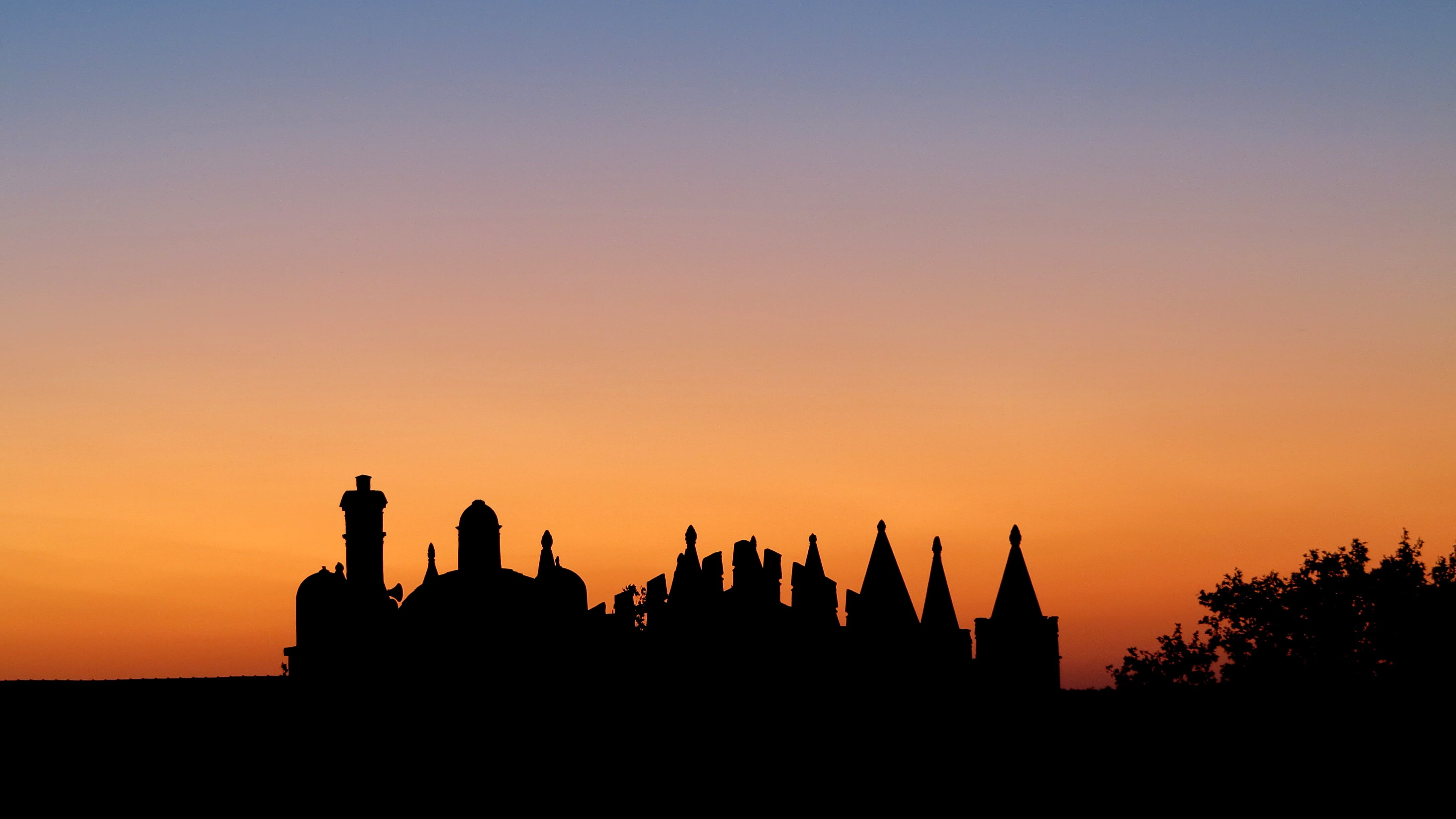 religion, ancient, place of worship, 4K, holidays, landscape, architecture, the past, building exterior, orange color, évora, nature, silhouette, sunset, HD Wallpaper
