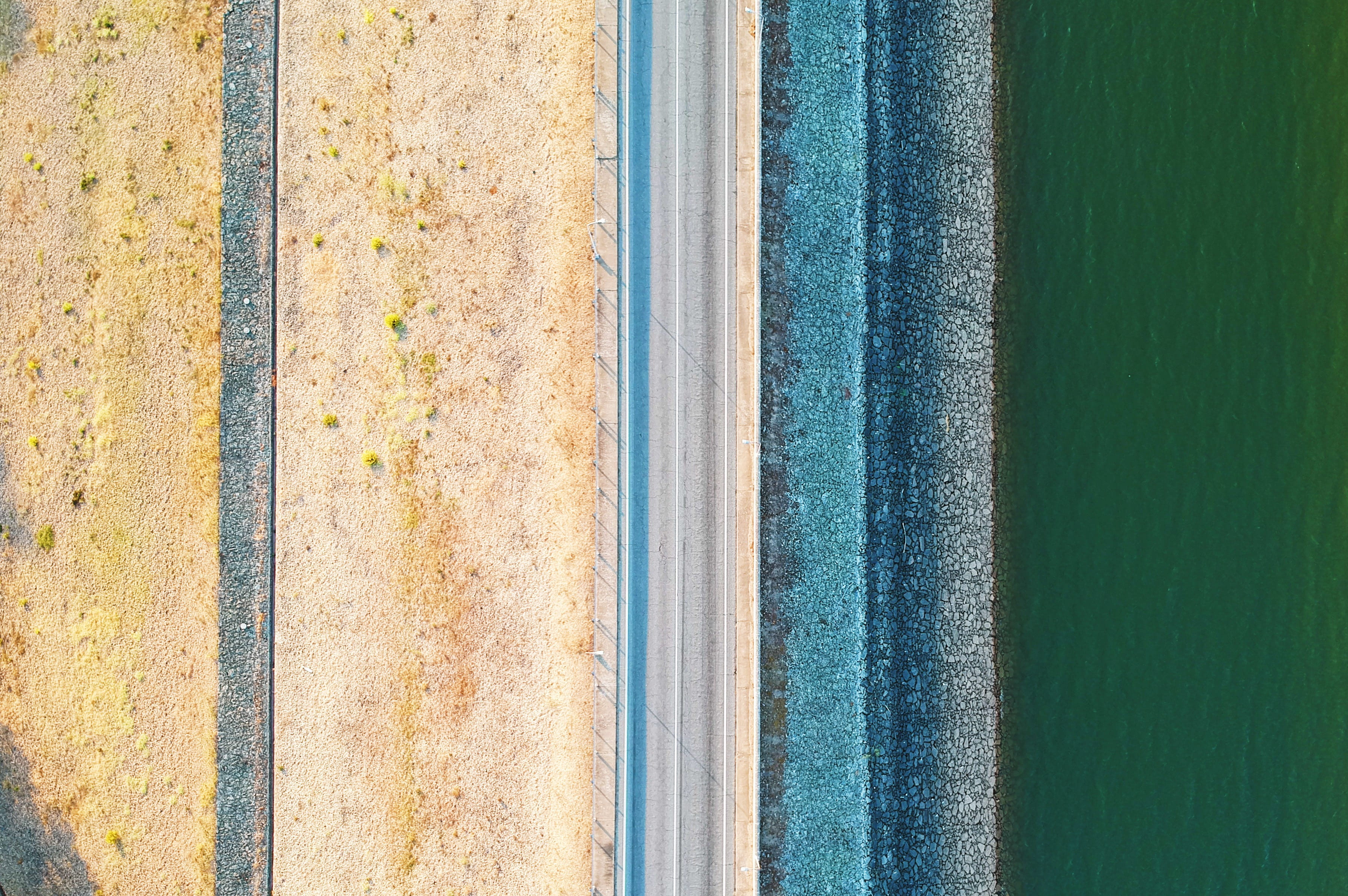 full frame, architecture, green color, aerial, dam, outdoors, 2K, water, high angle view, textured, dji, montargil, n2, directly above, sunset, multi colored, HD Wallpaper