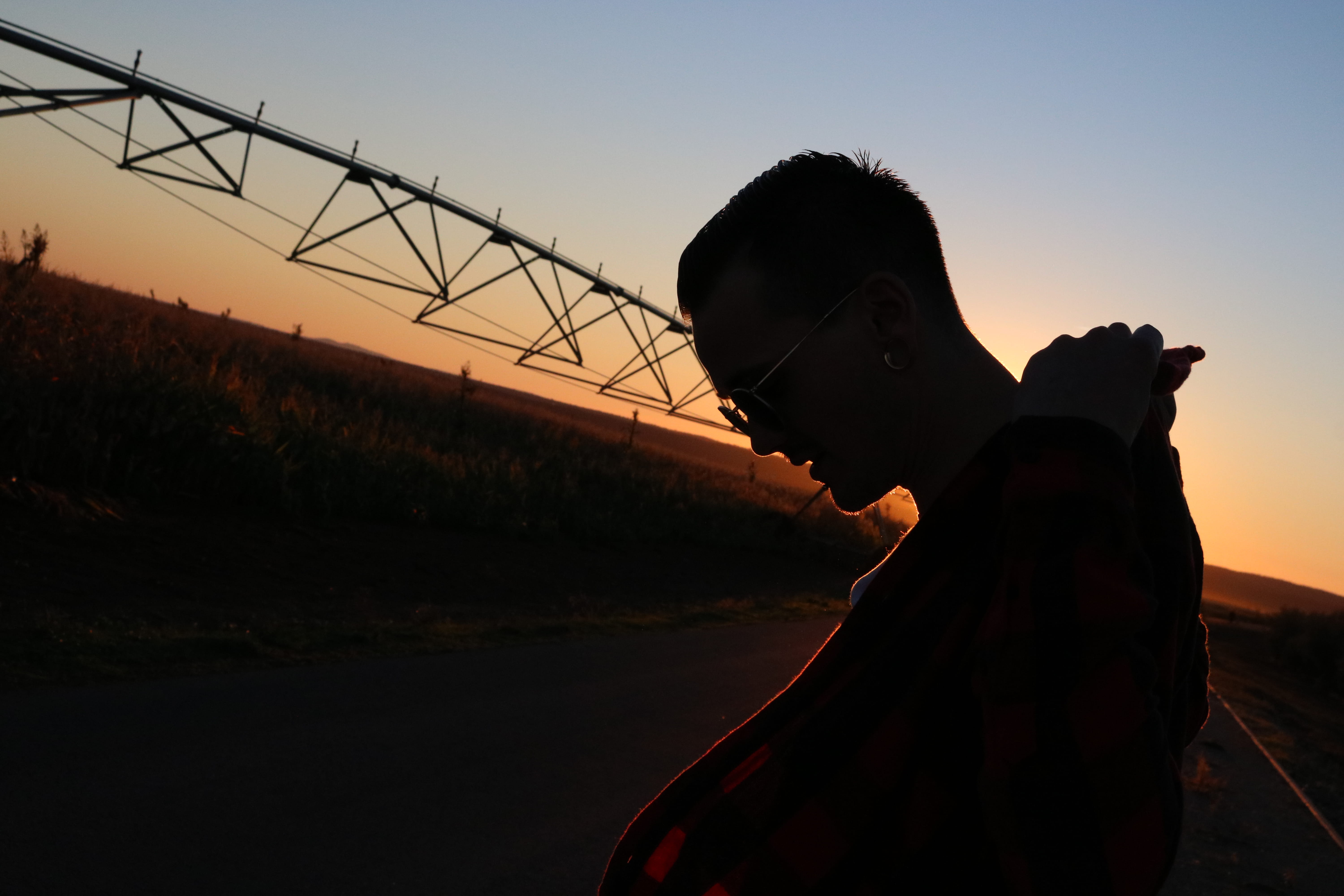 side view, hoodie, men, portrait, land, alternative, outdoors, sky, thoughtful, calm, sunglasses, silhouette, sunset, farm, field, explore, nature, looking, HD Wallpaper