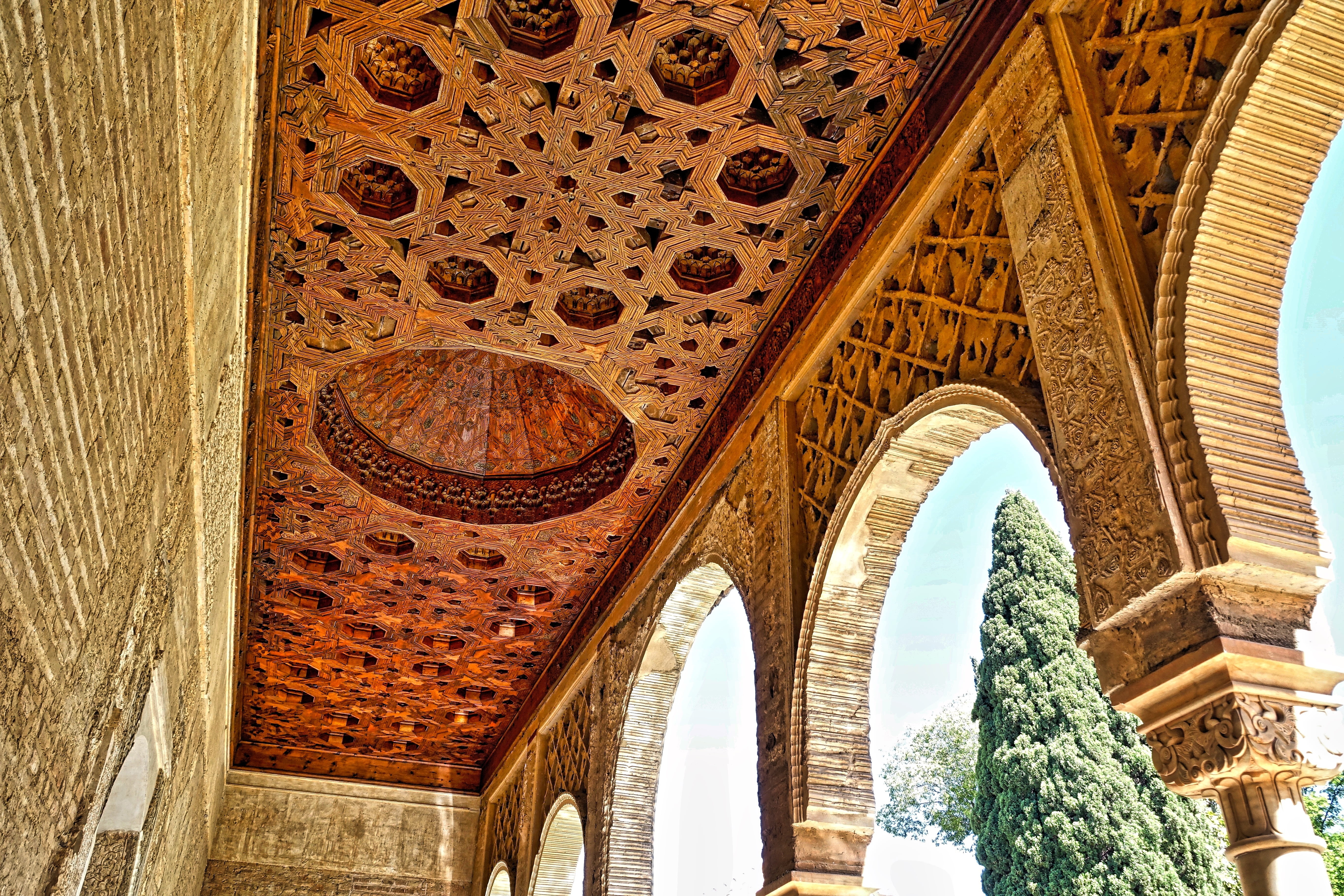 place of worship, indoors, belief, low angle view, photography, decoration, travel, ceiling, ornate, alhambra, architecture, the past, concrete, 5K, built structure, HD Wallpaper