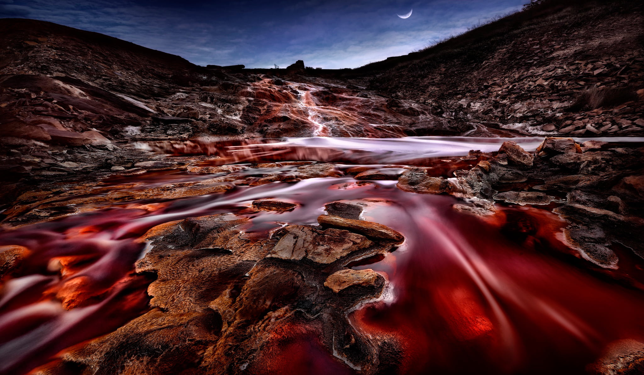 outdoors, rock - object, formations, flowing, sky, motion, nature, non-urban scene, red, Andalusia, water, scenics - nature, environment, landscape, flowing water, HD Wallpaper