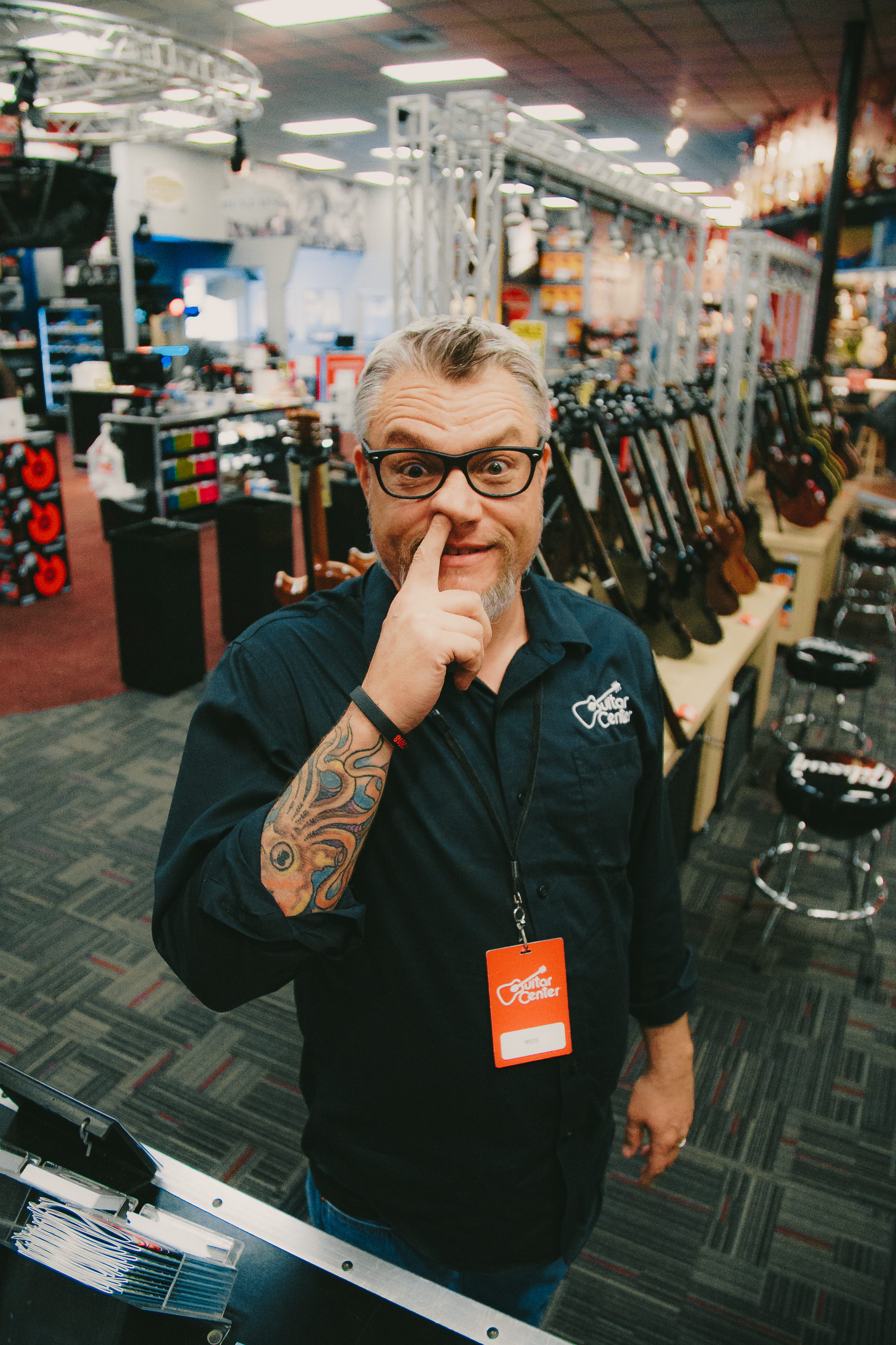 tattoo, sleeve, front view, accessories, near, mature men, males, leisure activity, guitars, skin, goggles, finger, 4K, standing, portrait, person, communication, Phone HD Wallpaper